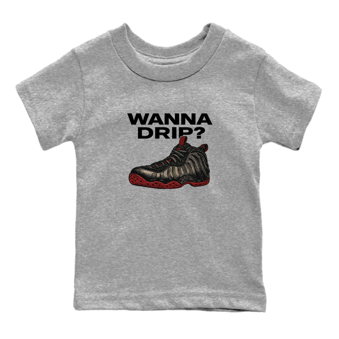 Sneaker match tees – Sneaker Tees To Match Air Foamposite Cough Drop Shoes – Wanna Drip Kids T-Shirt Heather Grey 2