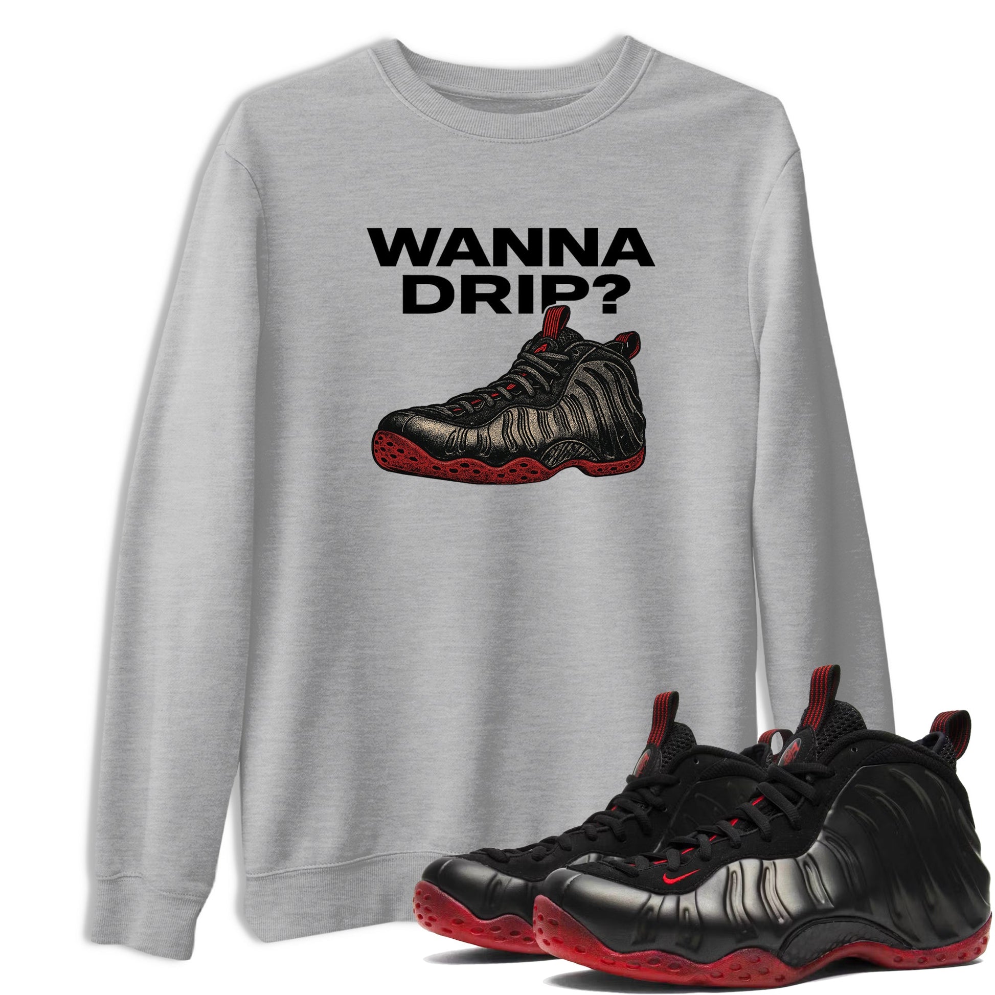 Sneaker match tees – Sneaker Tees To Match Air Foamposite Cough Drop Shoes – Wanna Drip Tee Heather Grey 1