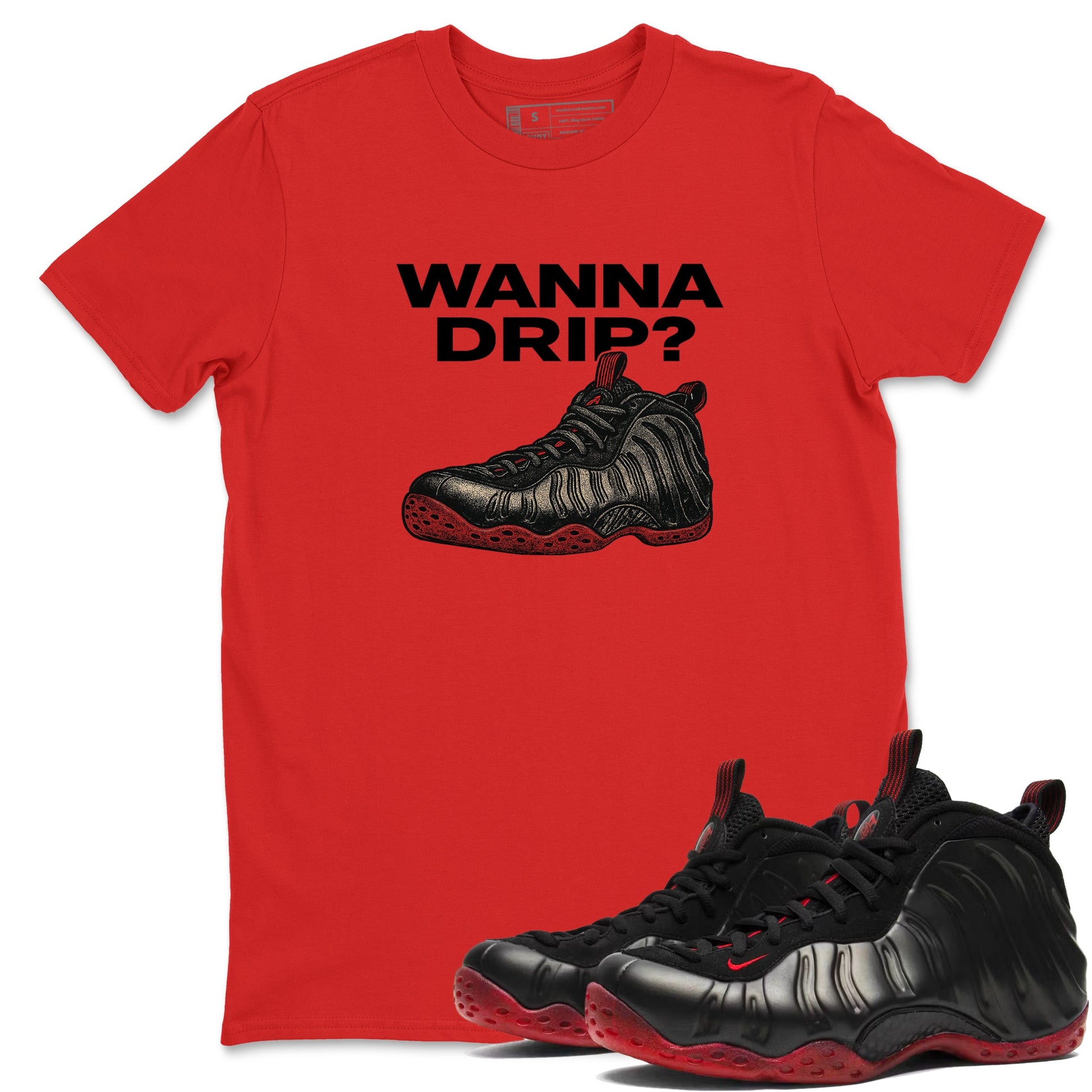 Sneaker match tees – Sneaker Tees To Match Air Foamposite Cough Drop Shoes – Wanna Drip Tee Red 1