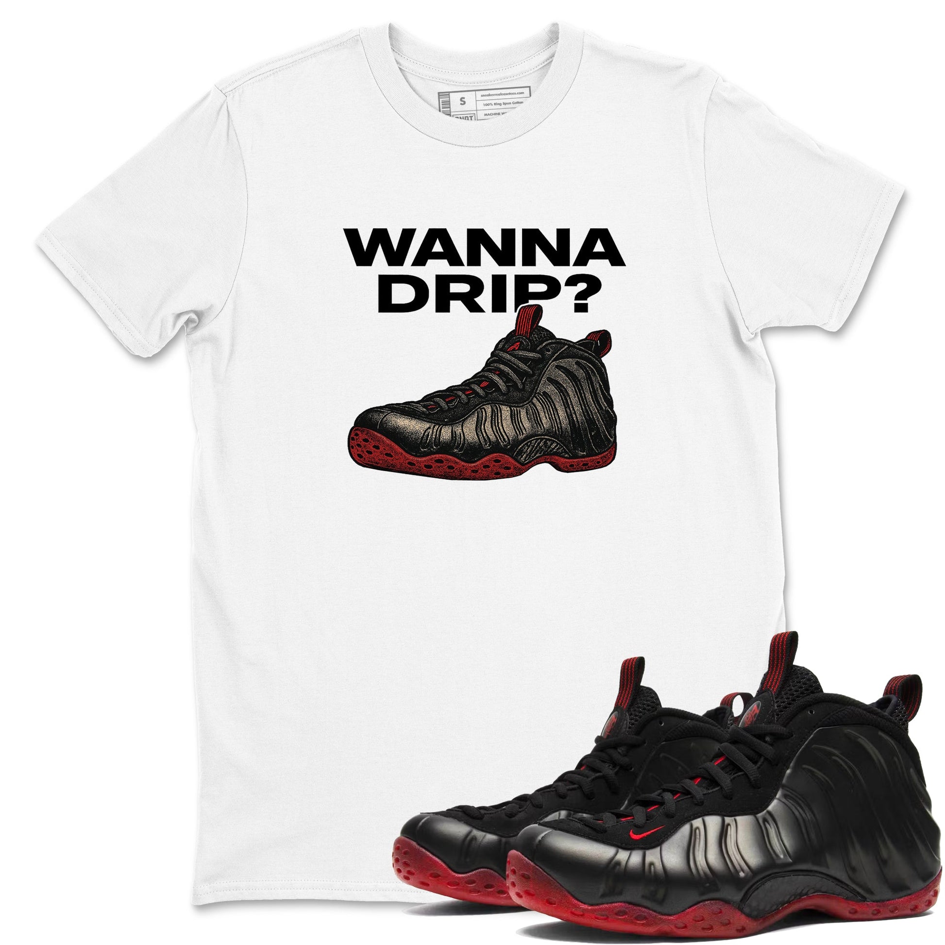 Sneaker match tees – Sneaker Tees To Match Air Foamposite Cough Drop Shoes – Wanna Drip Tee White 1
