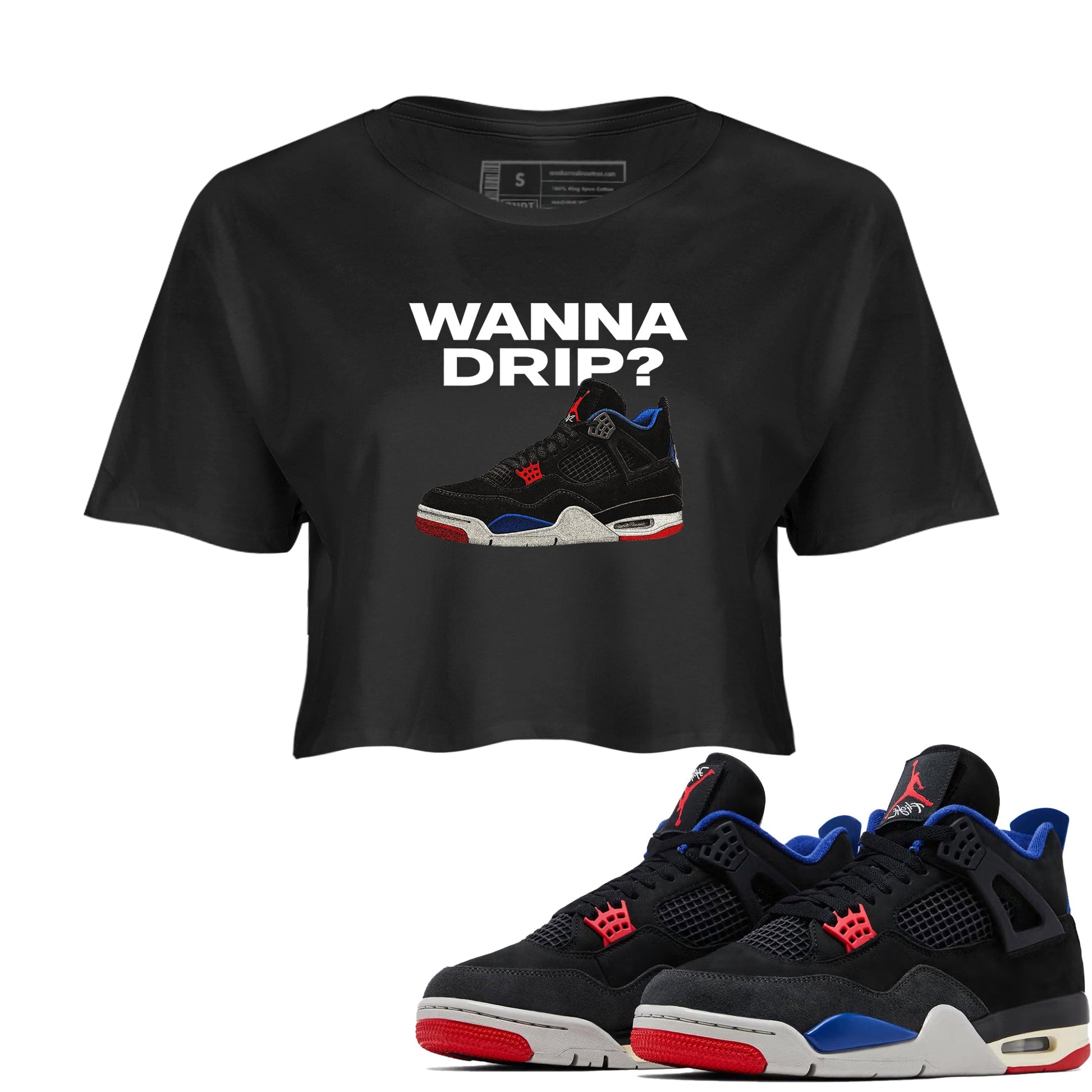 Sneaker match tees – Sneaker Tees To Match Jordan 4 Retro Rare Air Shoes – Wanna Drip Crop T-Shirt Black 1