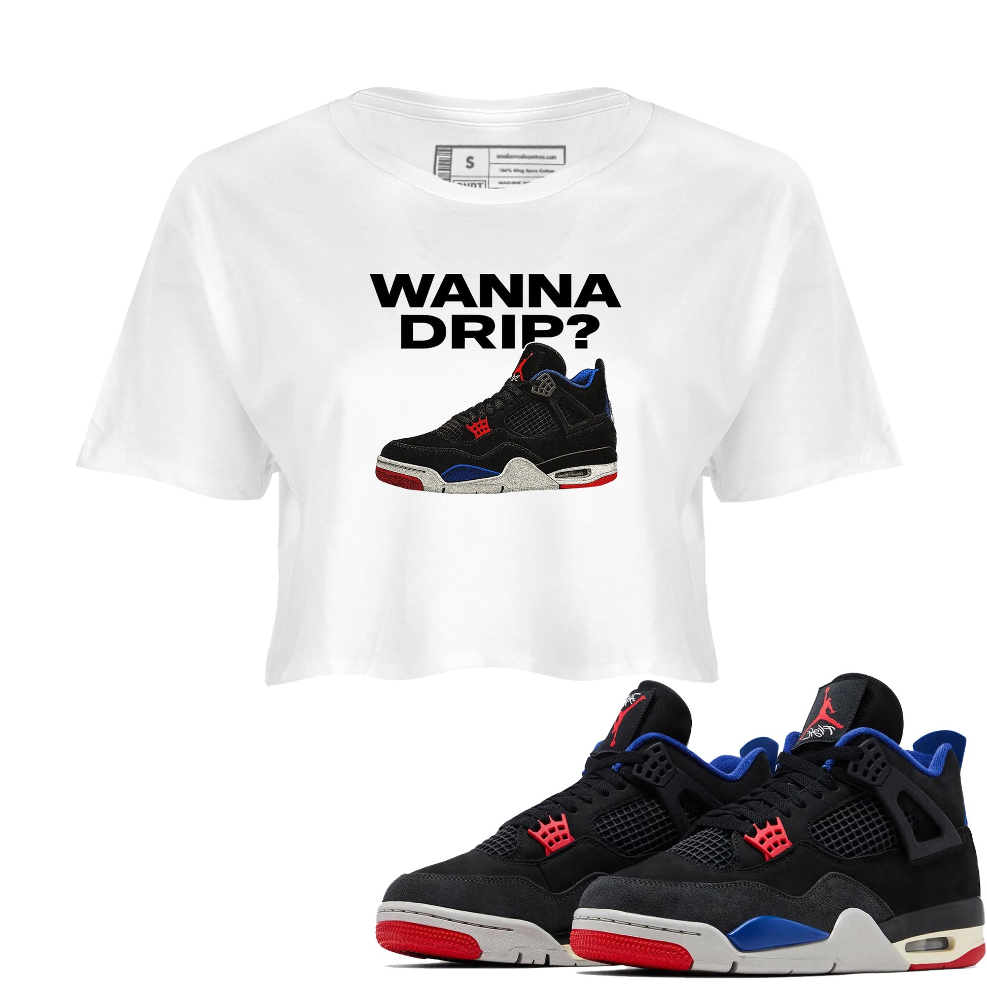 Sneaker match tees – Sneaker Tees To Match Jordan 4 Retro Rare Air Shoes – Wanna Drip Crop T-Shirt White 1