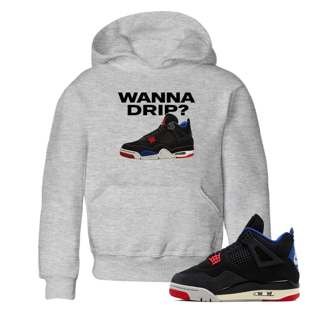 Sneaker match tees – Sneaker Tees To Match Jordan 4 Retro Rare Air Shoes – Wanna Drip Kids T-Shirt Heather Grey 1