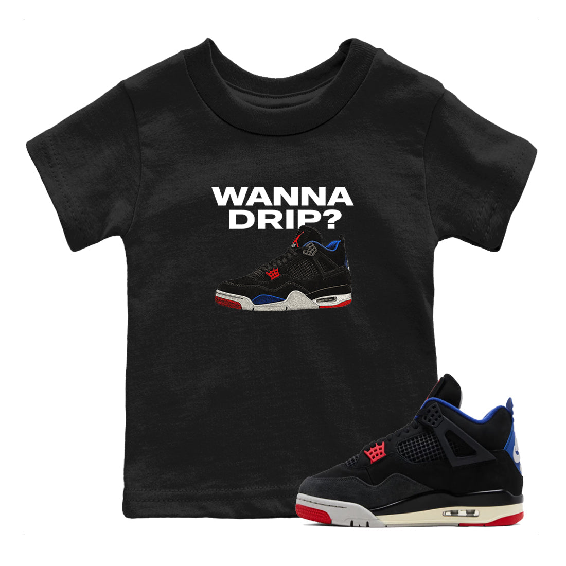 Sneaker match tees – Sneaker Tees To Match Jordan 4 Retro Rare Air Shoes – Wanna Drip Kids T-Shirt Black 1