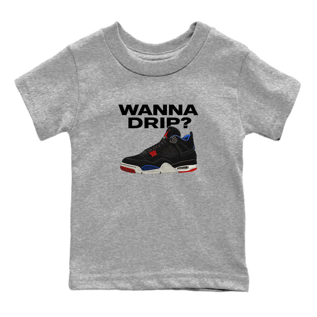Sneaker match tees – Sneaker Tees To Match Jordan 4 Retro Rare Air Shoes – Wanna Drip Kids T-Shirt Heather Grey 2