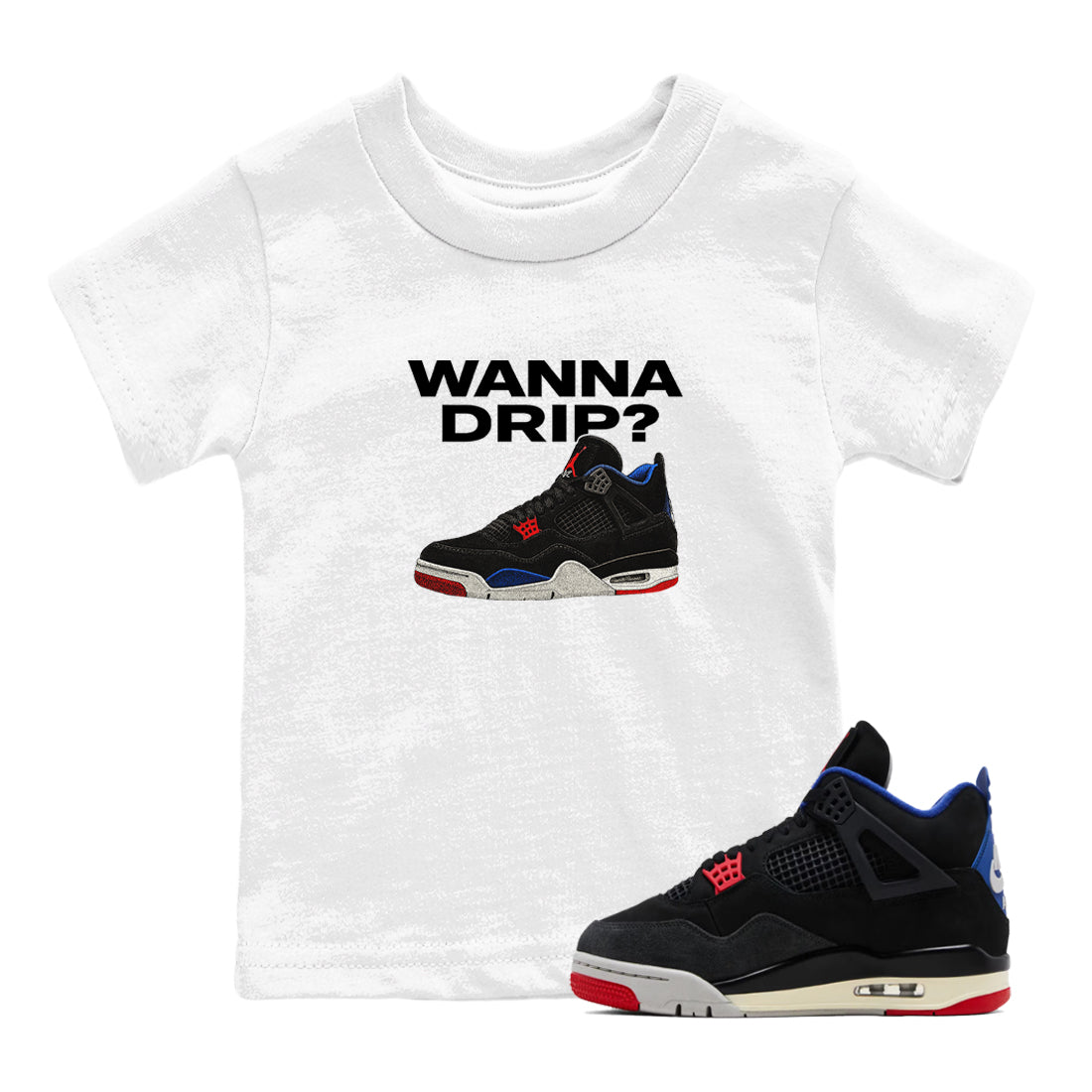 Sneaker match tees – Sneaker Tees To Match Jordan 4 Retro Rare Air Shoes – Wanna Drip Kids T-Shirt White 1