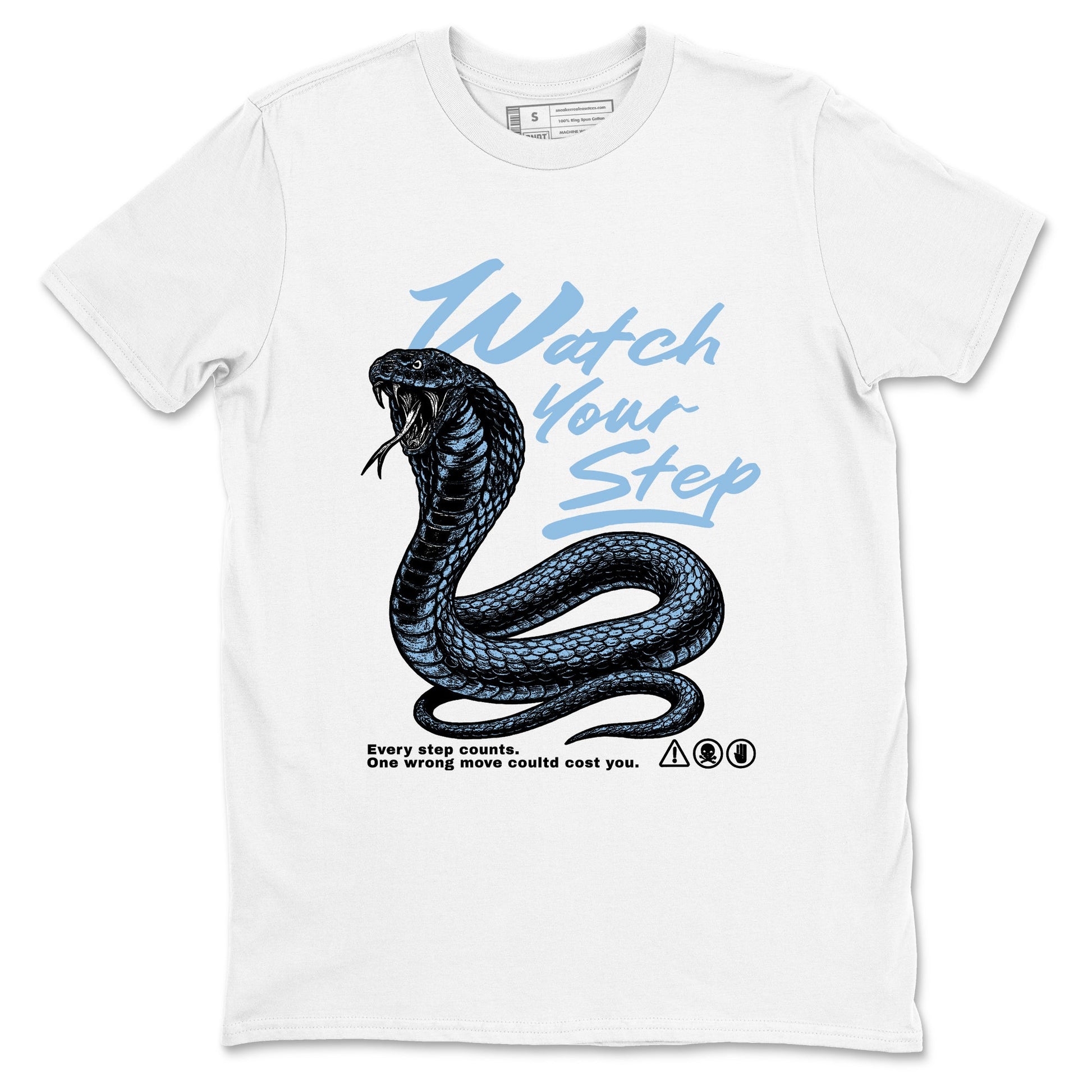 Watch Your Step sneaker match t-shirt styled to complete your fit with the Air Foamposite One Psychic Blue sneakers, shown in White 2.