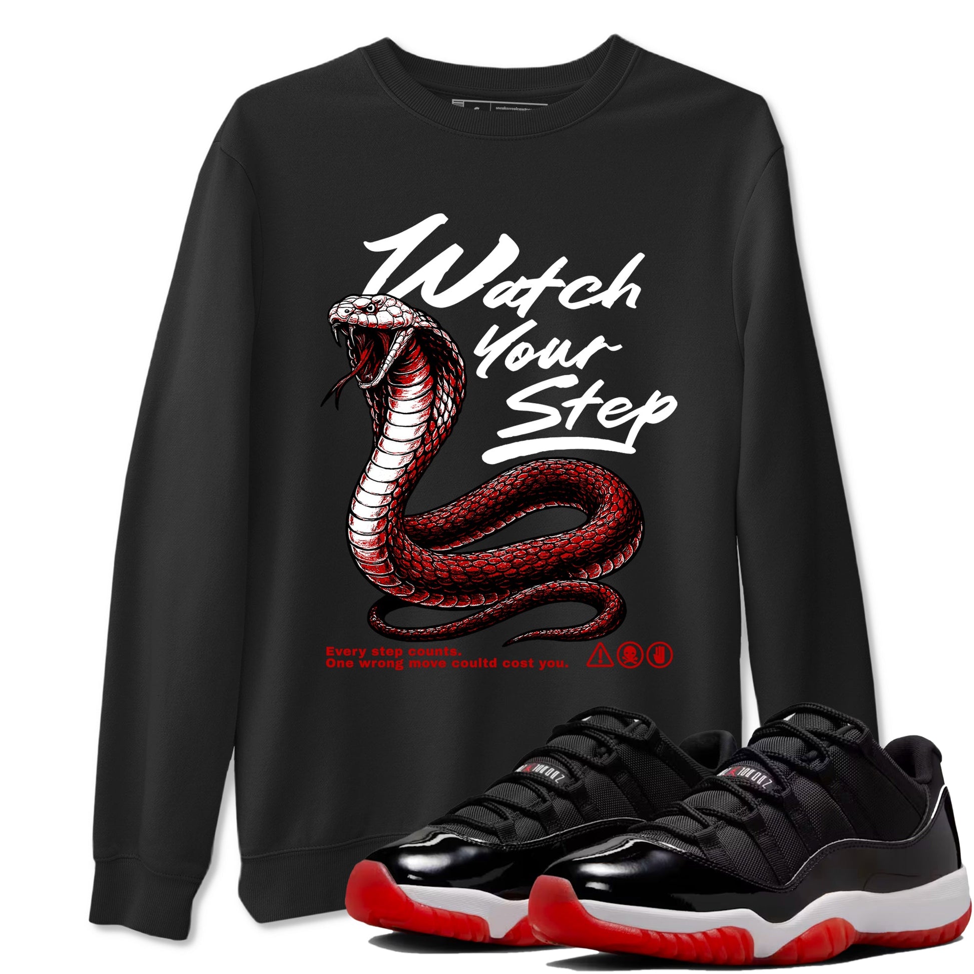 11s Bred shirts to match jordans Watch Your Step sneaker match tees Air Jordan 11 Retro Bred match shoes to clothes SNRT Sneaker Tees unisex cotton Black 1 shirts