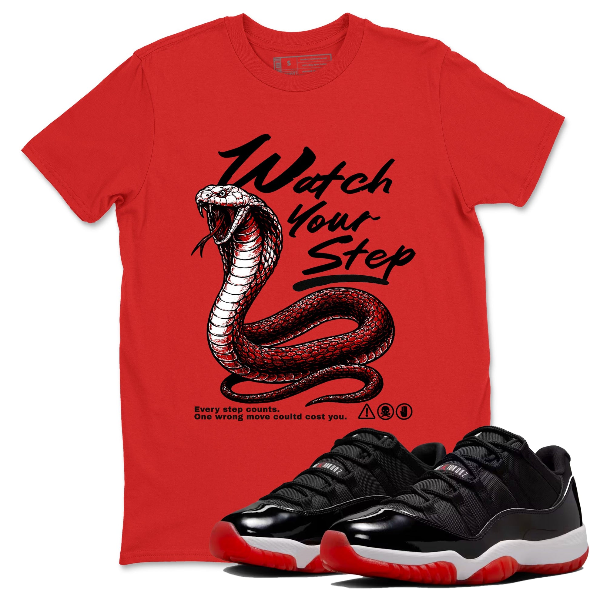 11s Bred shirts to match jordans Watch Your Step sneaker match tees Air Jordan 11 Retro Bred match shoes to clothes SNRT Sneaker Tees unisex cotton Red 1 shirts