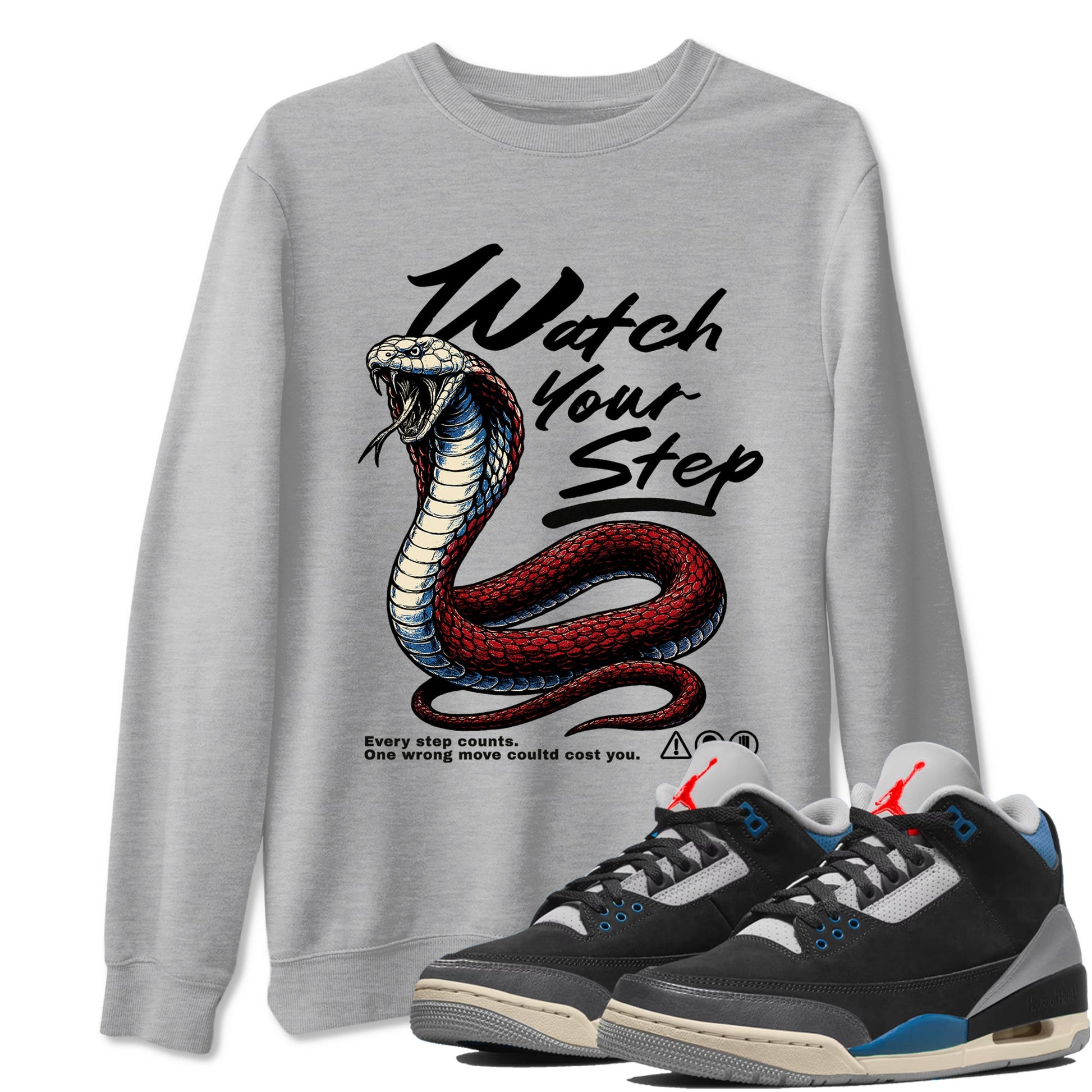 Air Jordan 3 Retro OG Rare Air shirts to match jordans Watch Your Step sneaker match tees 3s Rare Air match shoes to clothes SNRT Sneaker Tees unisex cotton Heather Grey 1 shirts