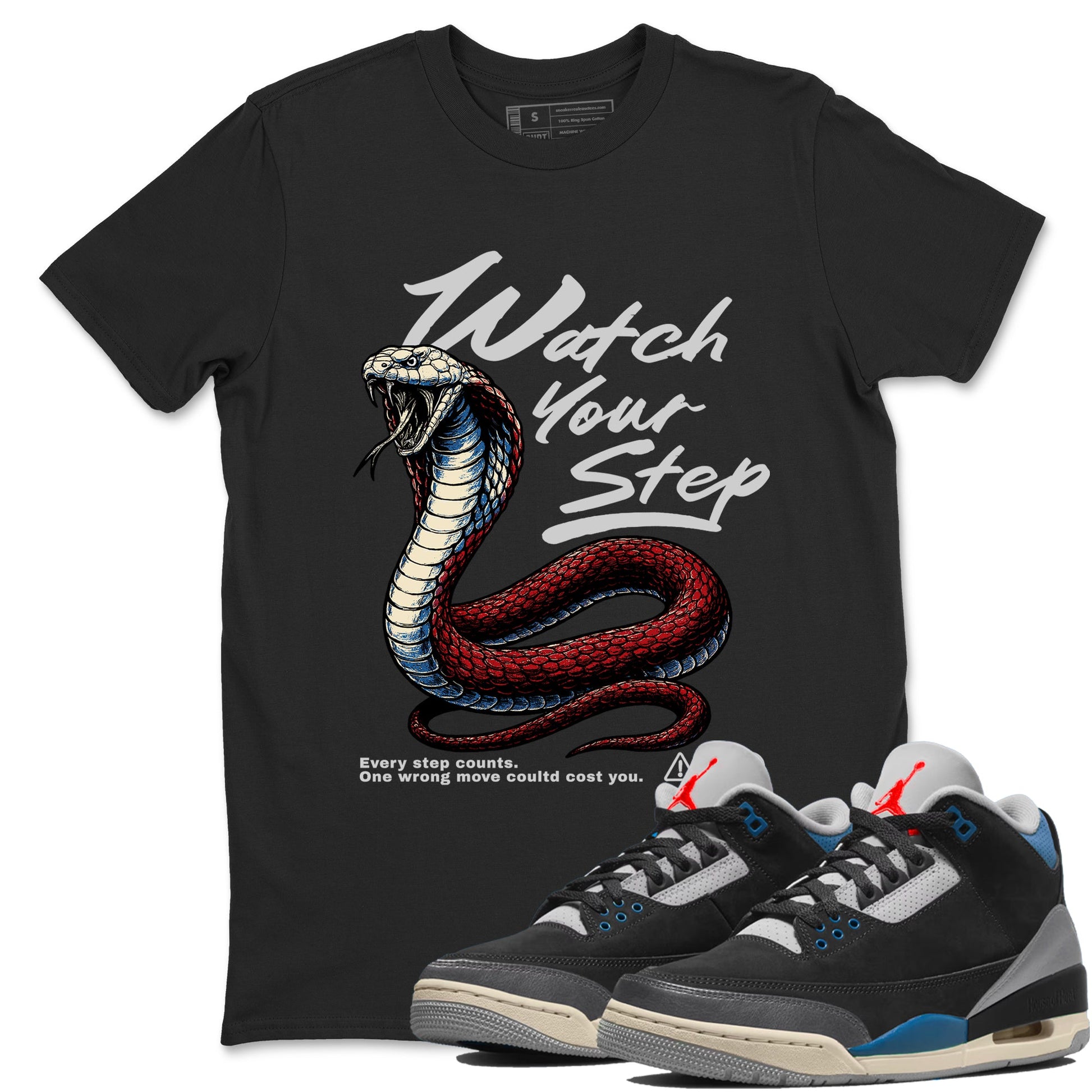 Air Jordan 3 Retro OG Rare Air shirts to match jordans Watch Your Step sneaker match tees 3s Rare Air match shoes to clothes SNRT Sneaker Tees unisex cotton Black 1 shirts