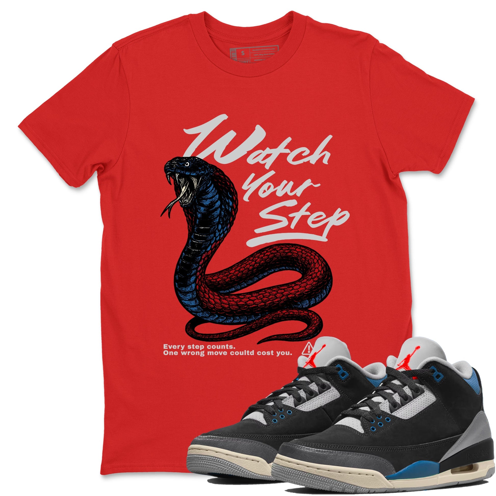Air Jordan 3 Retro OG Rare Air shirts to match jordans Watch Your Step sneaker match tees 3s Rare Air match shoes to clothes SNRT Sneaker Tees unisex cotton Red 1 shirts