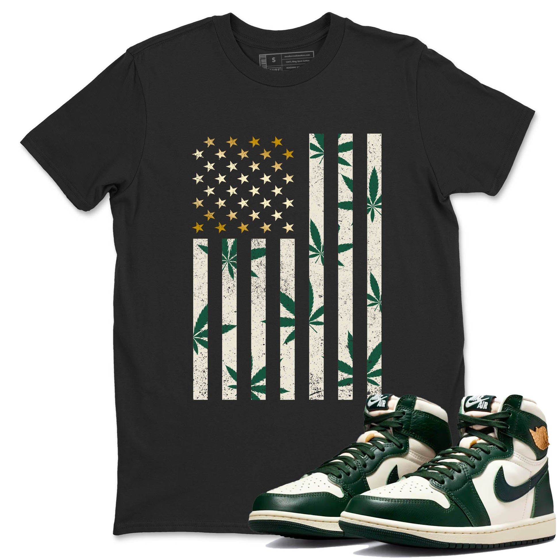 Sneaker Threads – Sneaker Tees To Match Air Jordan 1 Pro Green – Weed Flag Graphic Tee Black 1. Perfect for Jordan releases 2025 colorways.