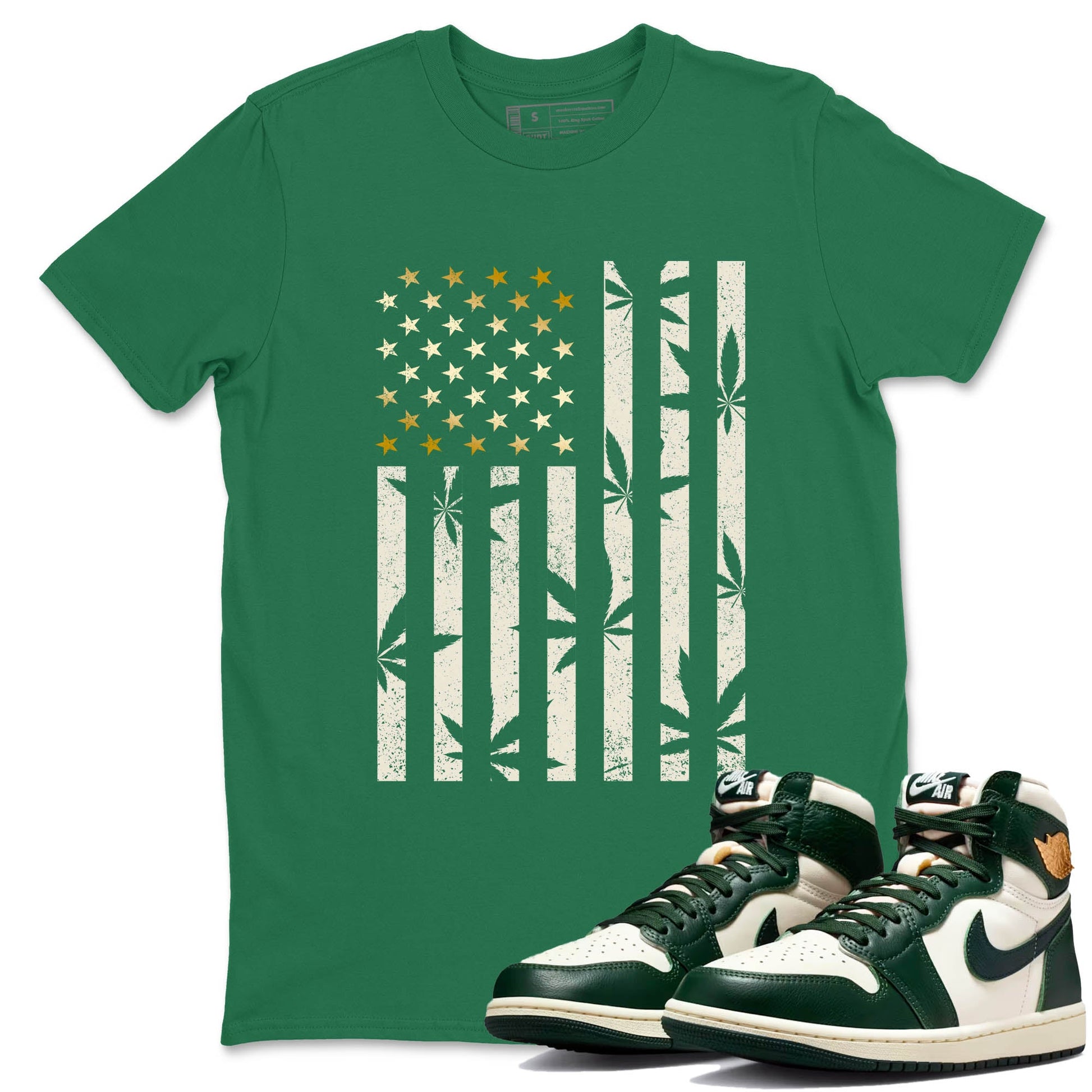 Sneaker Threads – Sneaker Tees To Match Air Jordan 1 Pro Green – Weed Flag Graphic Tee Kelly Green 1. Perfect for Jordan releases 2025 colorways.