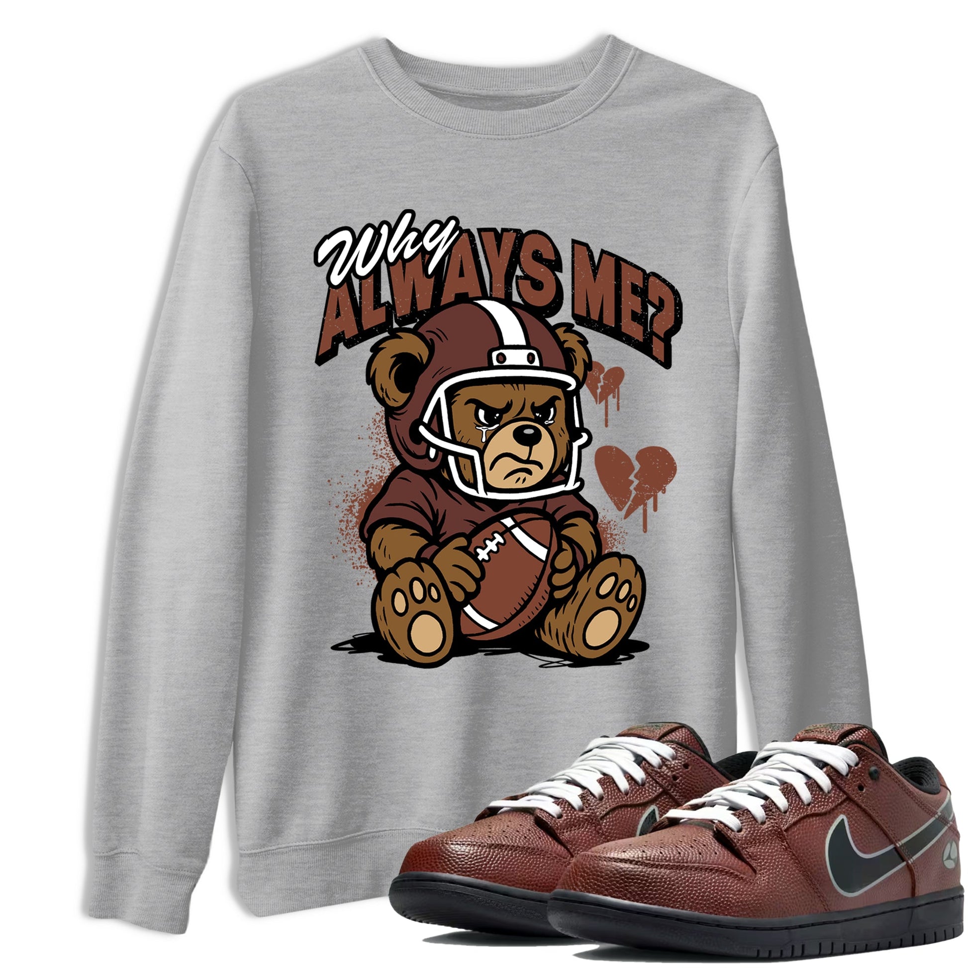 Sneaker match tees – Sneaker Tees To Match Dunk Low Football Shoes – Why Always Me Tee Heather Grey 1