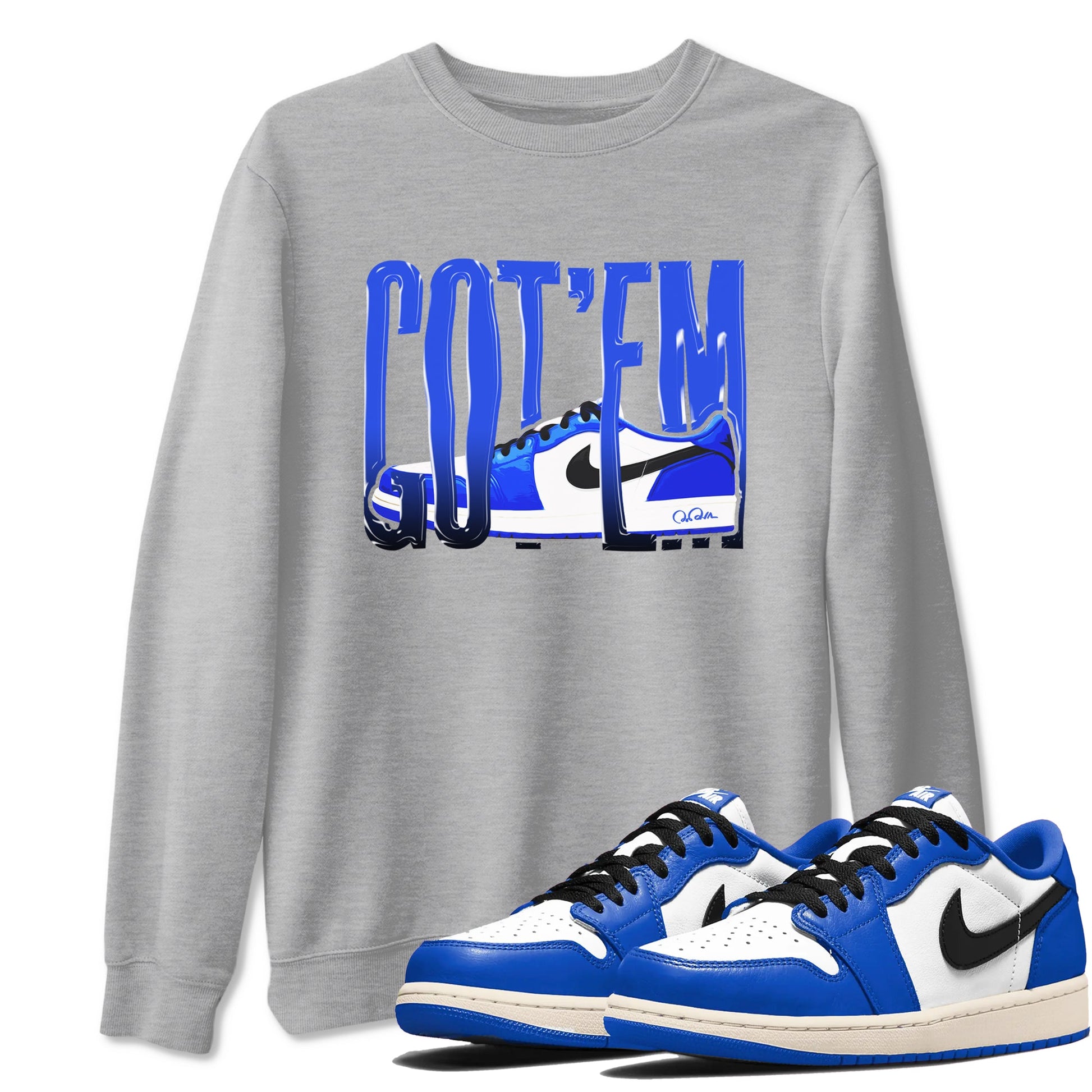 AJ1 Game Royal shirt to match jordans Wiggling Gotem sneaker tees Air Jordan 1 Game Royal SNRT Sneaker Release Tees unisex cotton Heather Grey 1 crew neck shirt