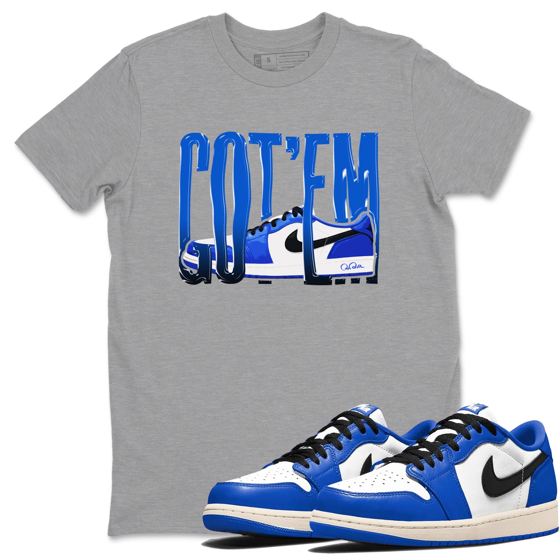 AJ1 Game Royal shirt to match jordans Wiggling Gotem sneaker tees Air Jordan 1 Game Royal SNRT Sneaker Release Tees unisex cotton Heather Grey 1 crew neck shirt