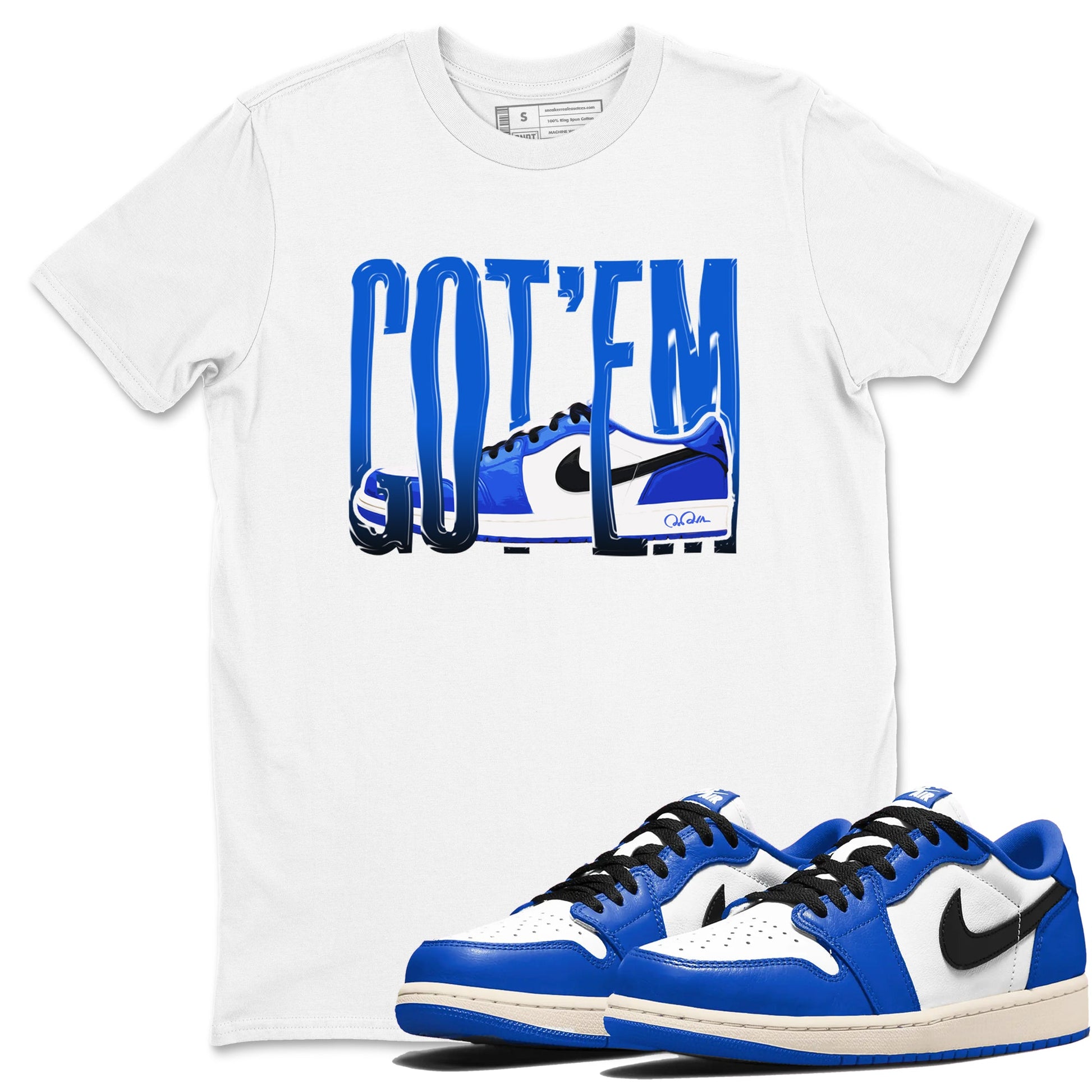 AJ1 Game Royal shirt to match jordans Wiggling Gotem sneaker tees Air Jordan 1 Game Royal SNRT Sneaker Release Tees unisex cotton White 1 crew neck shirt