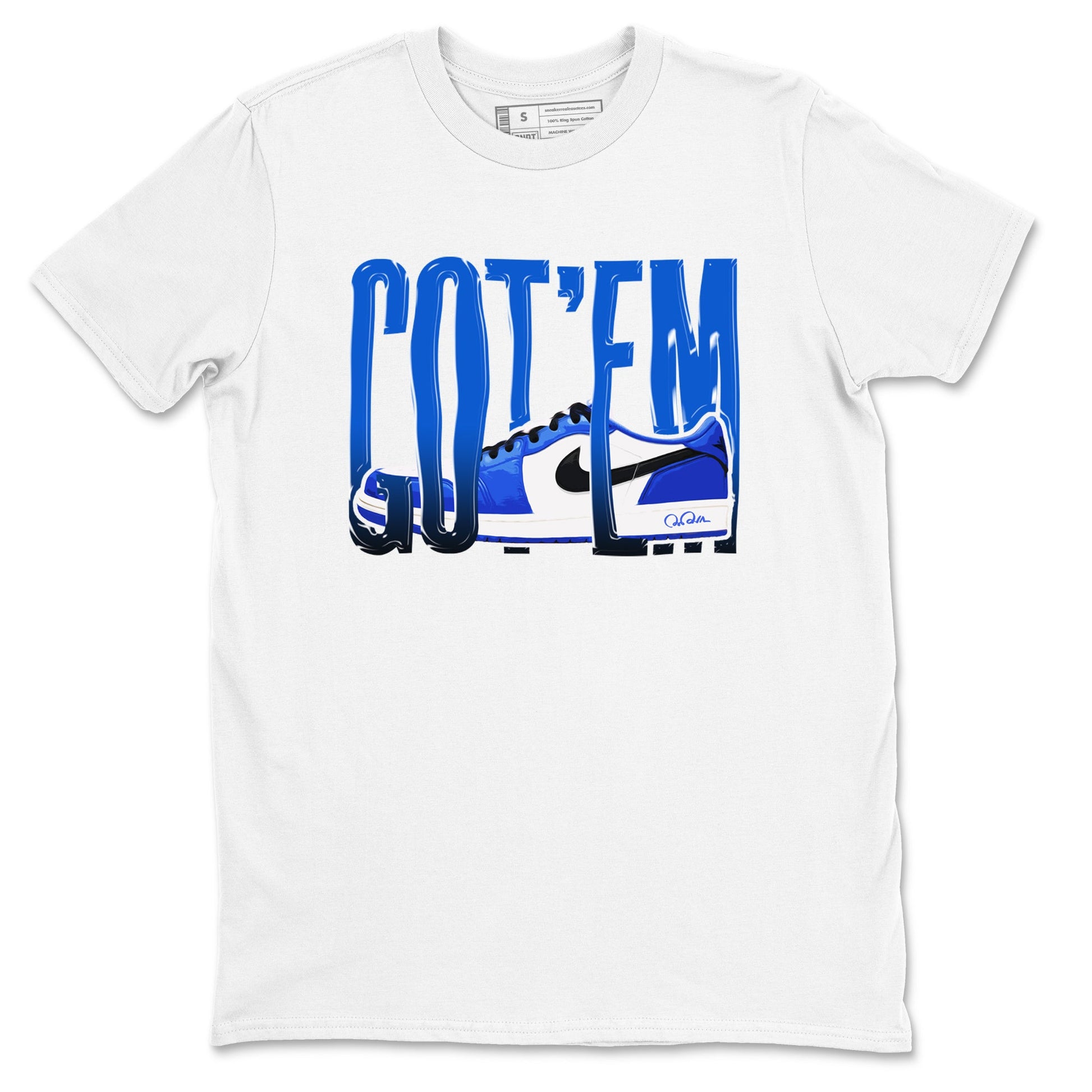 AJ1 Game Royal shirt to match jordans Wiggling Gotem sneaker tees Air Jordan 1 Game Royal SNRT Sneaker Release Tees unisex cotton White 2 crew neck shirt