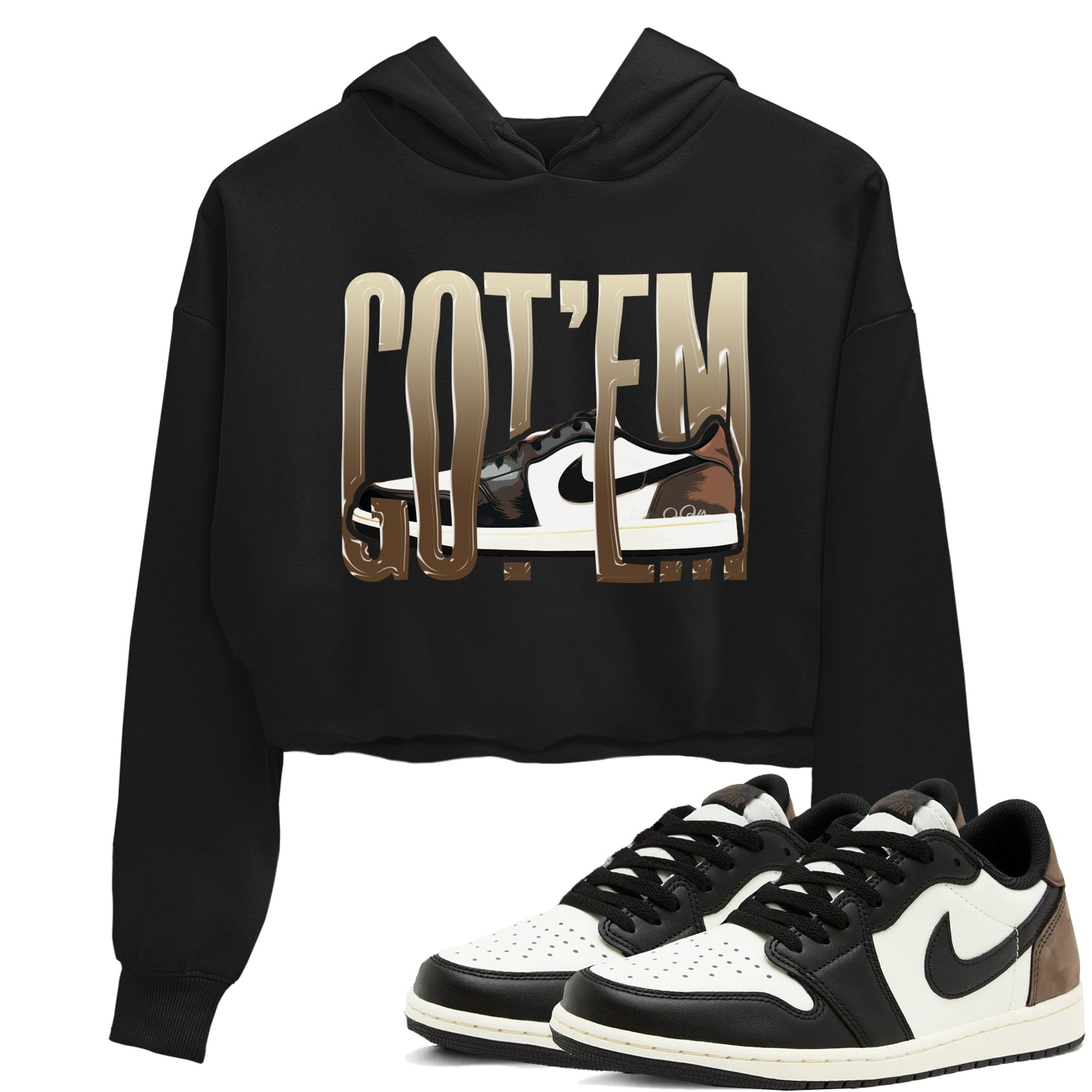 1s Low OG Mocha shirts to match jordans Wiggling Gotem sneaker match tees Air Jordan 1 Mocha match shoes to clothes SNRT Sneaker Tees unisex cotton Black 1 crop tee