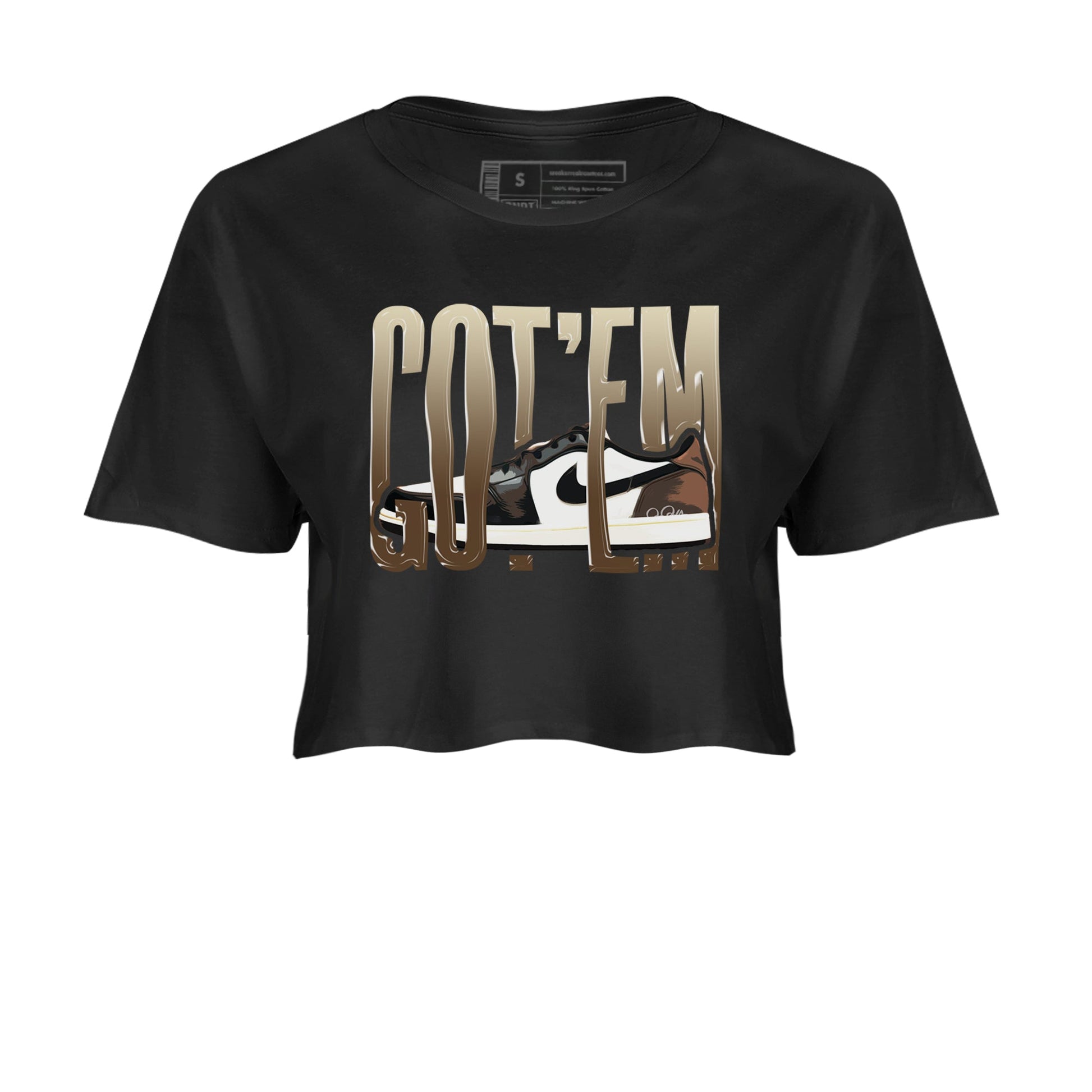 1s Low OG Mocha shirts to match jordans Wiggling Gotem sneaker match tees Air Jordan 1 Mocha match shoes to clothes SNRT Sneaker Tees unisex cotton Black 2 crop tee