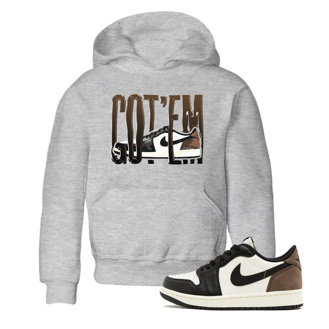 1s Low OG Mocha shirts to match jordans Wiggling Gotem sneaker match tees Air Jordan 1 Mocha match shoes to clothes SNRT Sneaker Tees Youth Baby Heather Grey 1 tee