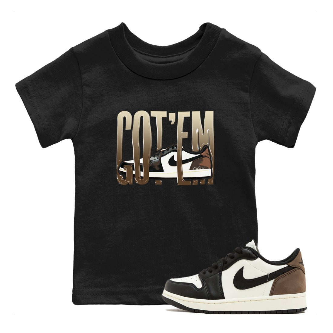 1s Low OG Mocha shirts to match jordans Wiggling Gotem sneaker match tees Air Jordan 1 Mocha match shoes to clothes SNRT Sneaker Tees Youth Baby Black 1 tee