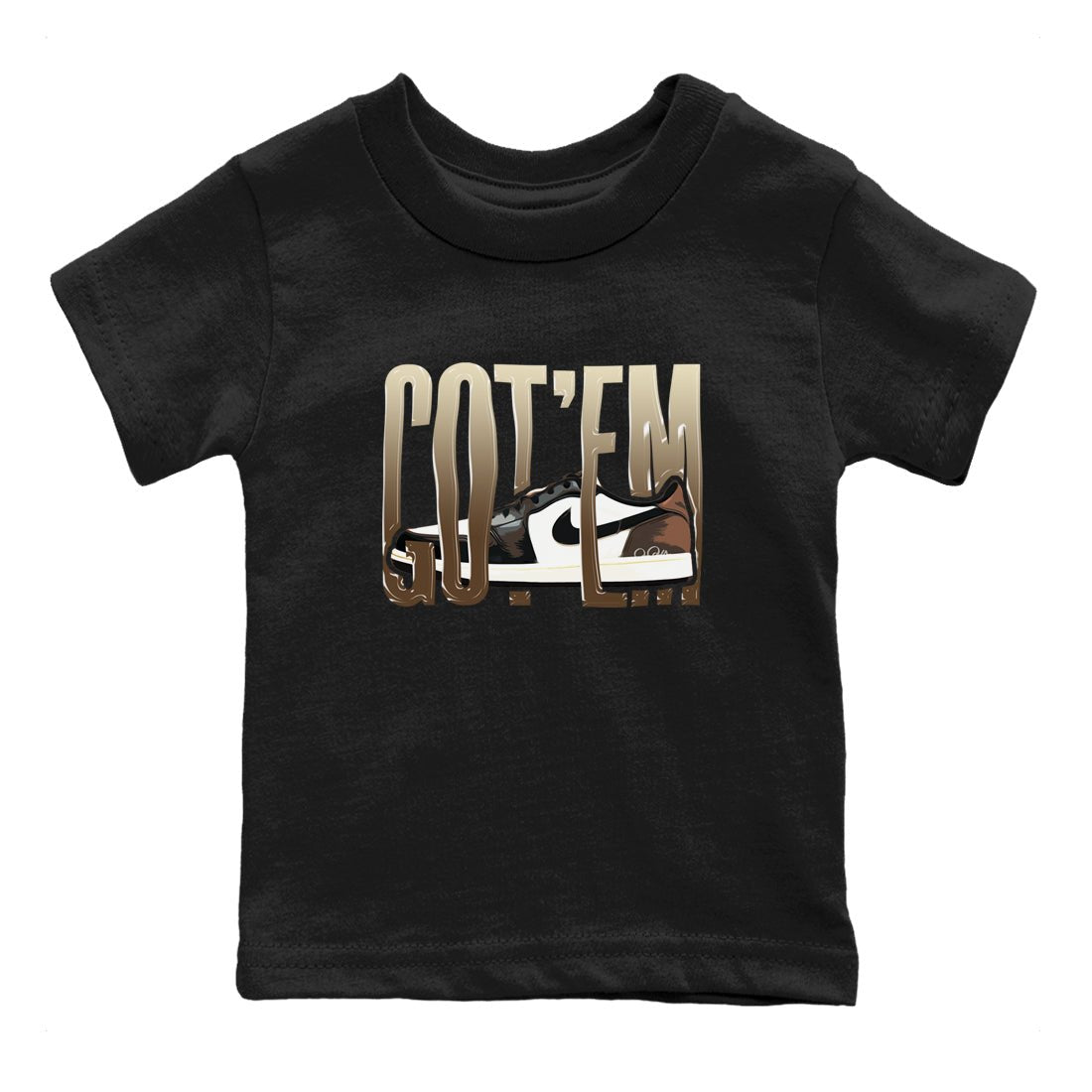 1s Low OG Mocha shirts to match jordans Wiggling Gotem sneaker match tees Air Jordan 1 Mocha match shoes to clothes SNRT Sneaker Tees Youth Baby Black 2 tee