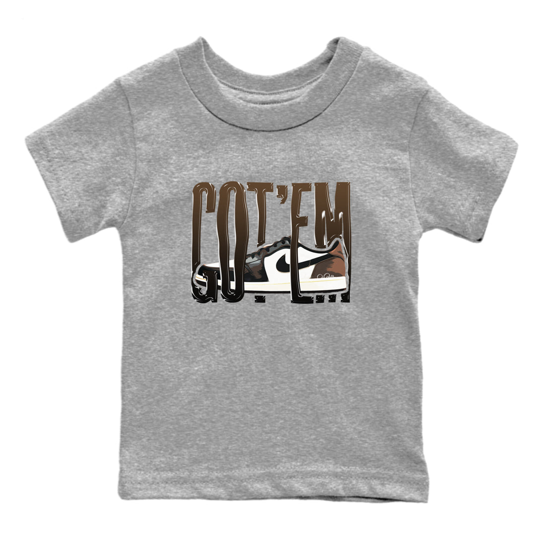 1s Low OG Mocha shirts to match jordans Wiggling Gotem sneaker match tees Air Jordan 1 Mocha match shoes to clothes SNRT Sneaker Tees Youth Baby Heather Grey 2 tee