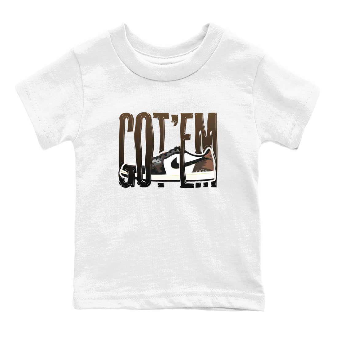 1s Low OG Mocha shirts to match jordans Wiggling Gotem sneaker match tees Air Jordan 1 Mocha match shoes to clothes SNRT Sneaker Tees Youth Baby White 2 tee