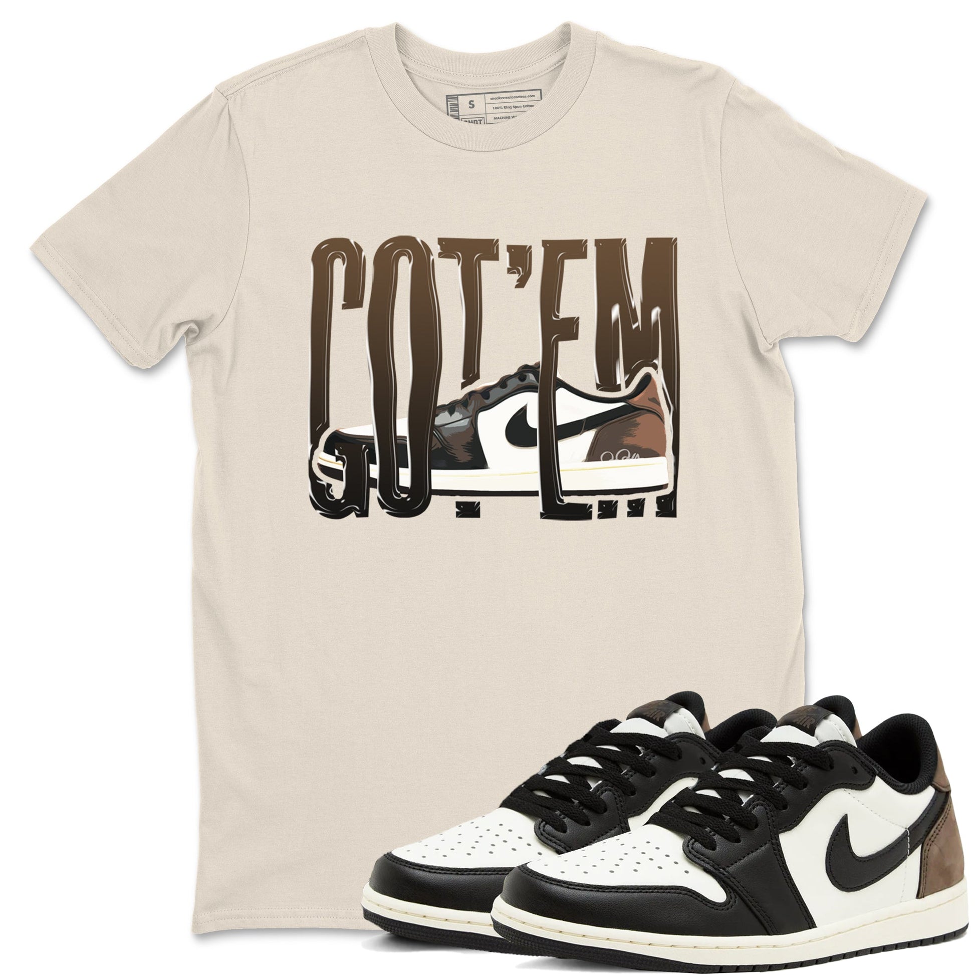 1s Low OG Mocha shirts to match jordans Wiggling Gotem sneaker match tees Air Jordan 1 Mocha match shoes to clothes SNRT Sneaker Tees unisex cotton Natural 1 shirts