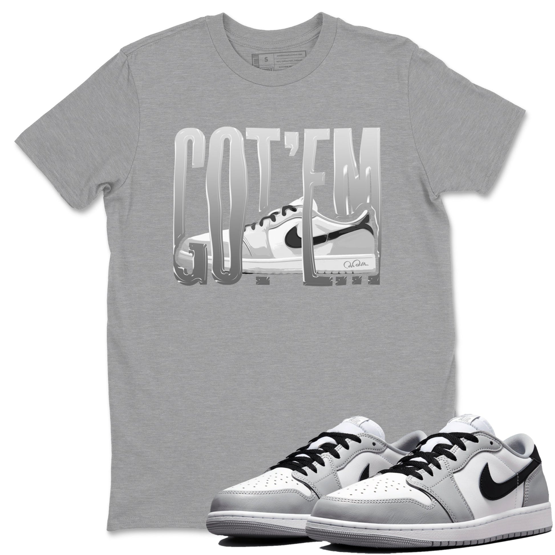 1s Wolf Grey shirts to match jordans Wiggling Gotem sneaker match tees Air Jordan 1 Wolf Grey SNRT Sneaker Tees streetwear brand Heather Grey 1 unisex cotton tee