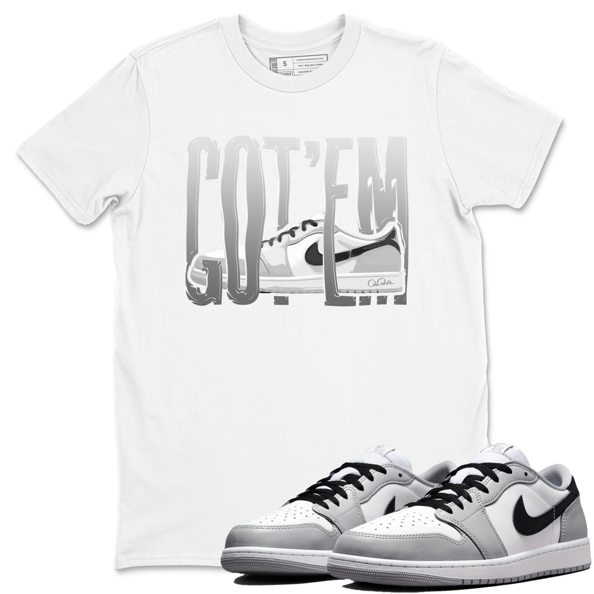 1s Wolf Grey shirts to match jordans Wiggling Gotem sneaker match tees Air Jordan 1 Wolf Grey SNRT Sneaker Tees streetwear brand White 1 unisex cotton tee