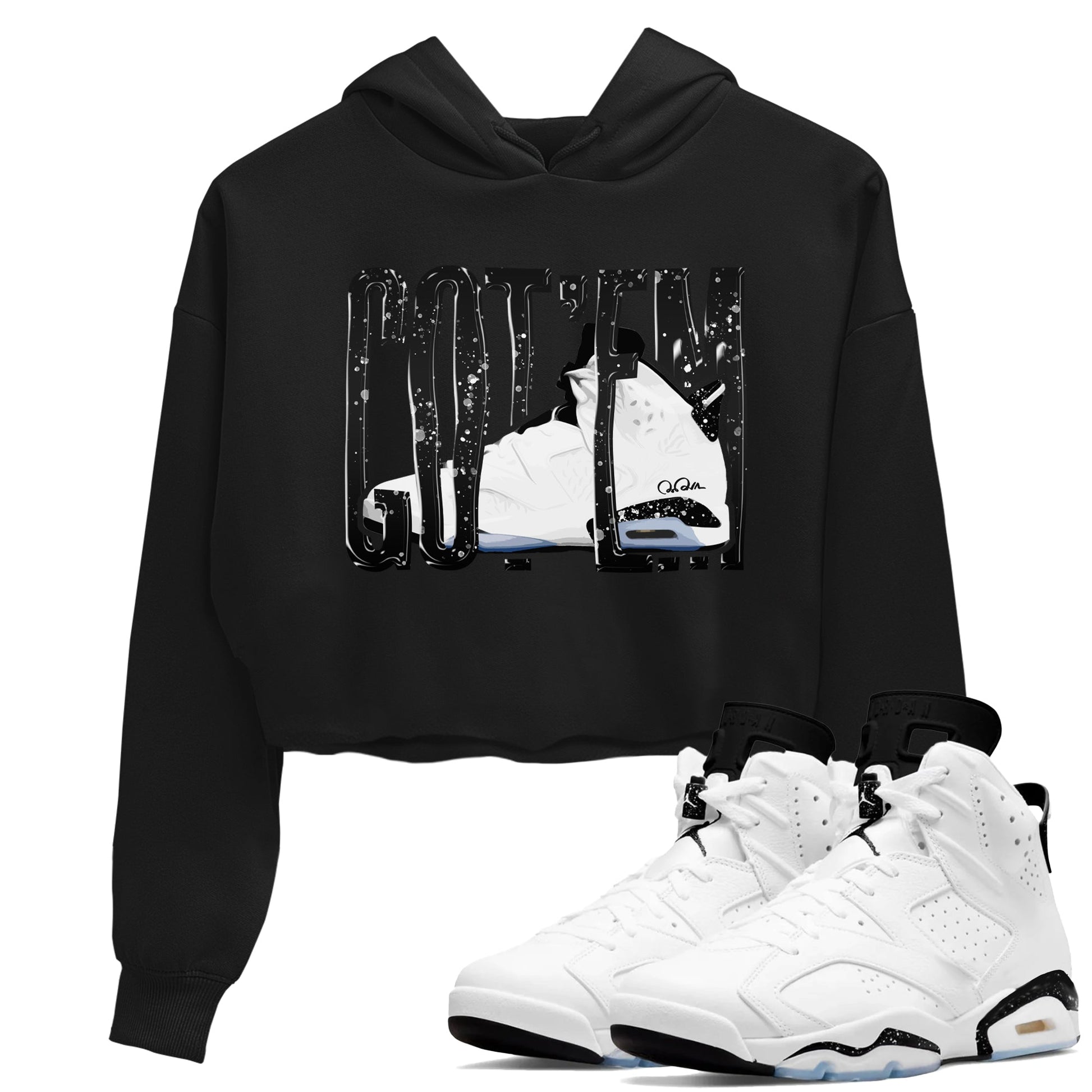 AJ6 White Black shirts to match jordans Wiggling Gotem sneaker match tees Air Jordan 6 White Black SNRT Sneaker Tees streetwear brand Black 1 crop tee