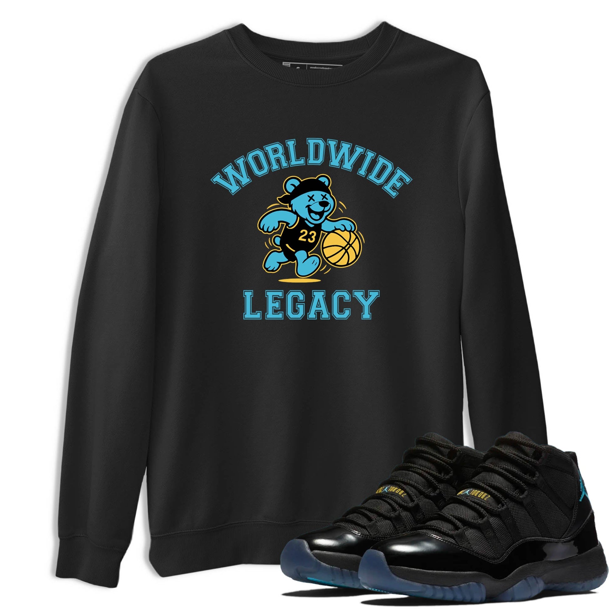 Sneaker Threads – Sneaker Tees To Match Air Jordan 11 Retro Gamma – Worldwide Legacy Graphic Tee Black 1. Perfect for Jordan releases 2025 colorways.