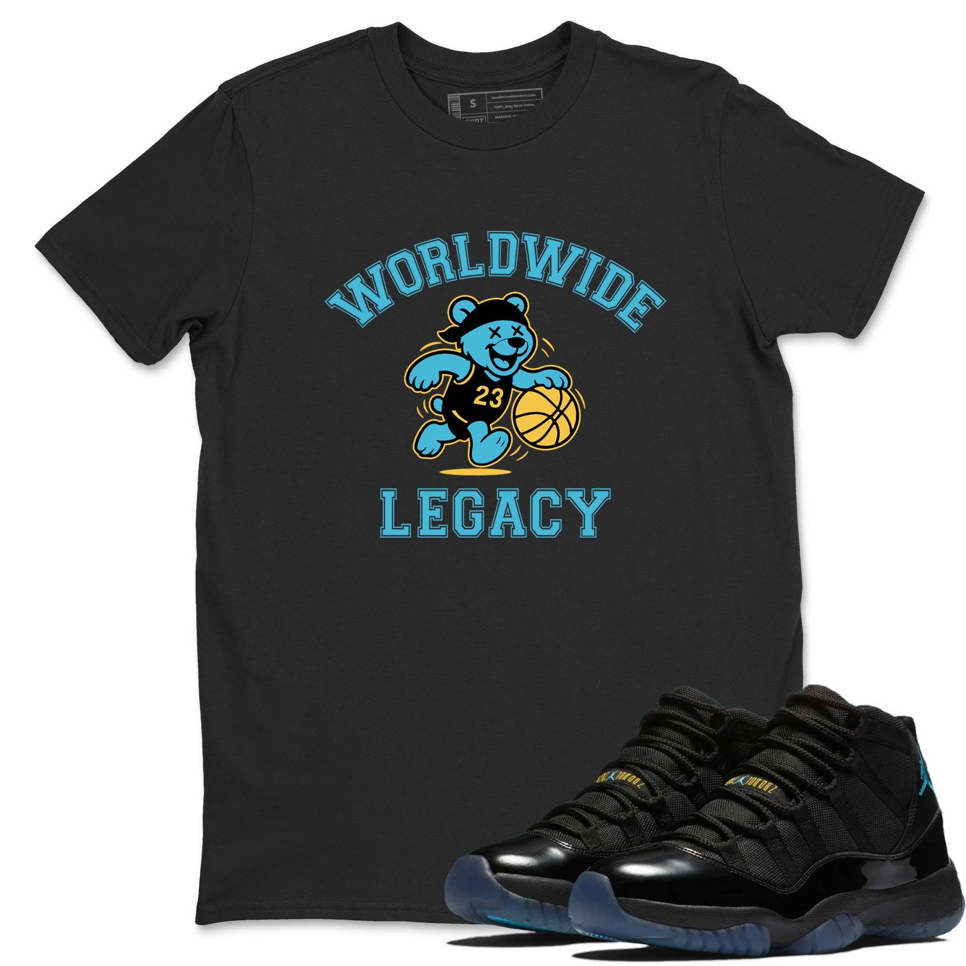 Sneaker Threads – Sneaker Tees To Match Air Jordan 11 Retro Gamma – Worldwide Legacy Graphic Tee Black 1. Perfect for Jordan releases 2025 colorways.
