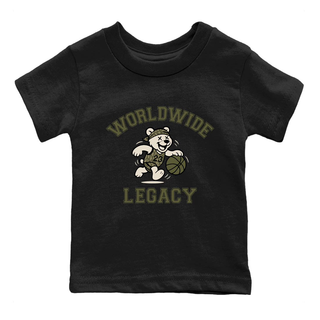 Sneaker Threads – Sneaker Tees To Match Air Jordan 3 Medium Olive – Worldwide Legacy Youth Graphic Tee Black 2. Perfect for Jordan releases 2025 colorways.