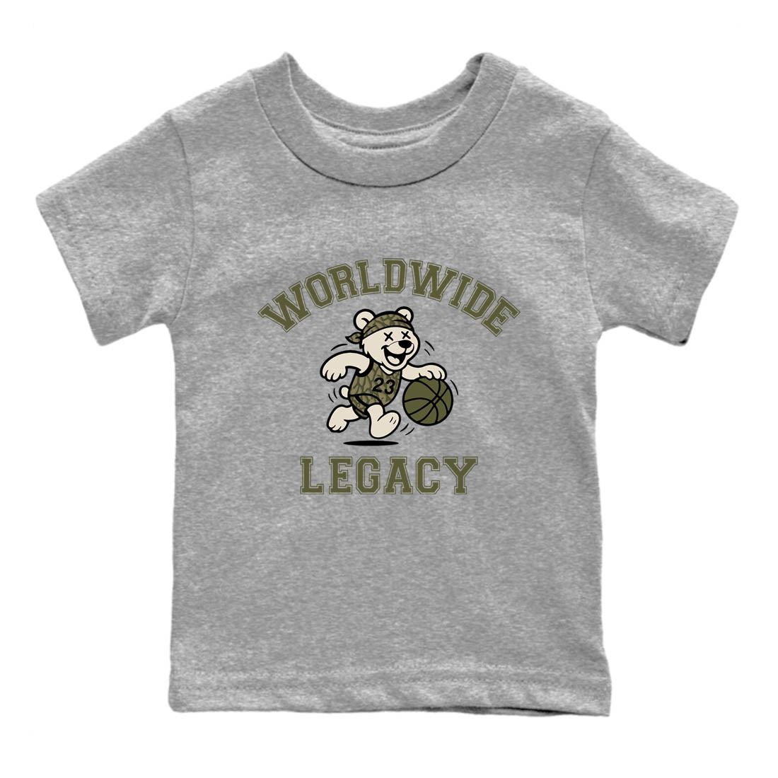 Sneaker Threads – Sneaker Tees To Match Air Jordan 3 Medium Olive – Worldwide Legacy Youth Graphic Tee Heather Grey 2. Perfect for Jordan releases 2025 colorways.