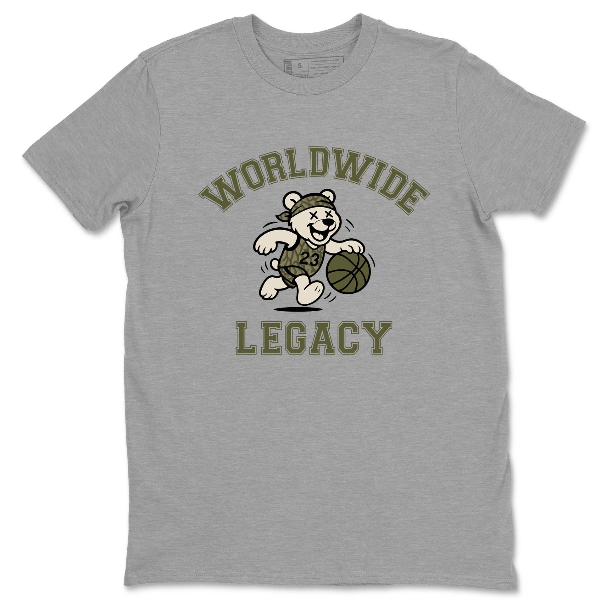 Sneaker Threads – Sneaker Tees To Match Air Jordan 3 Medium Olive – Worldwide Legacy Graphic Tee Heather Grey 2. Perfect for Jordan releases 2025 colorways.