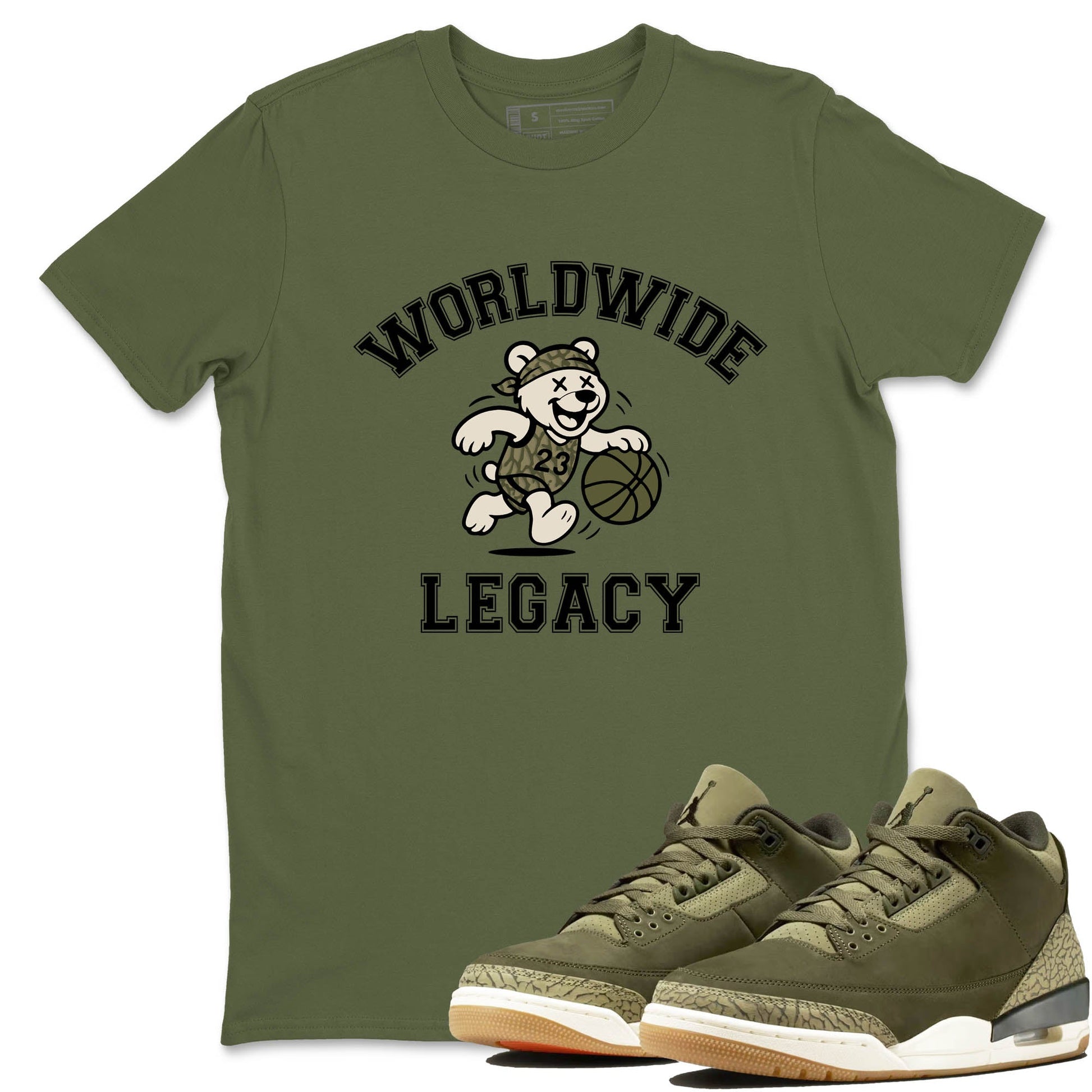 Sneaker Threads – Sneaker Tees To Match Air Jordan 3 Medium Olive – Worldwide Legacy Graphic Tee Military Green 1. Perfect for Jordan releases 2025 colorways.