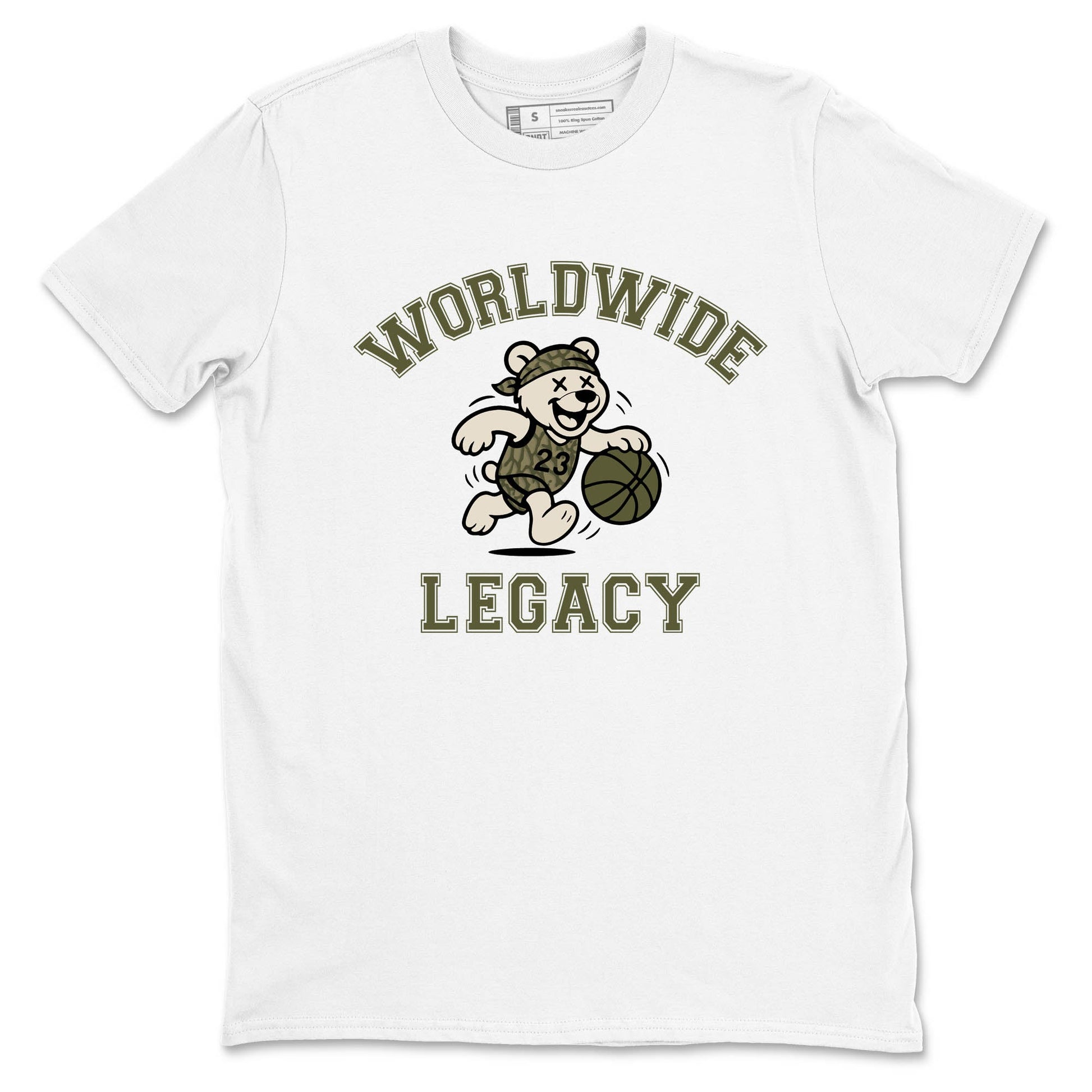 Sneaker Threads – Sneaker Tees To Match Air Jordan 3 Medium Olive – Worldwide Legacy Graphic Tee White 2. Perfect for Jordan releases 2025 colorways.