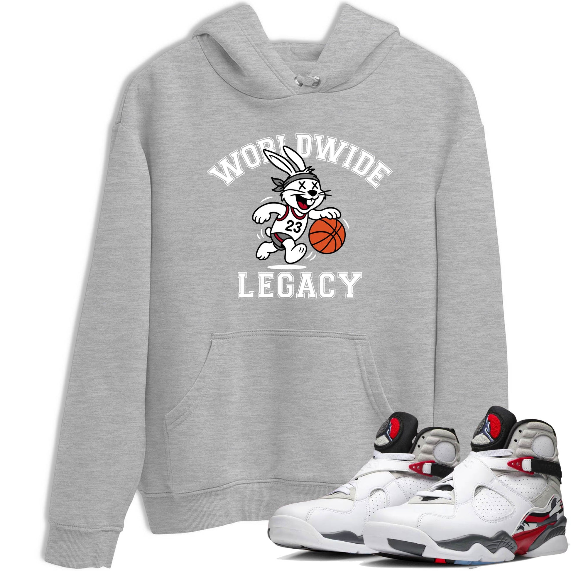 Sneaker Threads – Sneaker Tees To Match Air Jordan 8 Bunny – Worldwide Legacy Graphic Tee Heather Grey 1. Perfect for Jordan releases 2025 colorways.