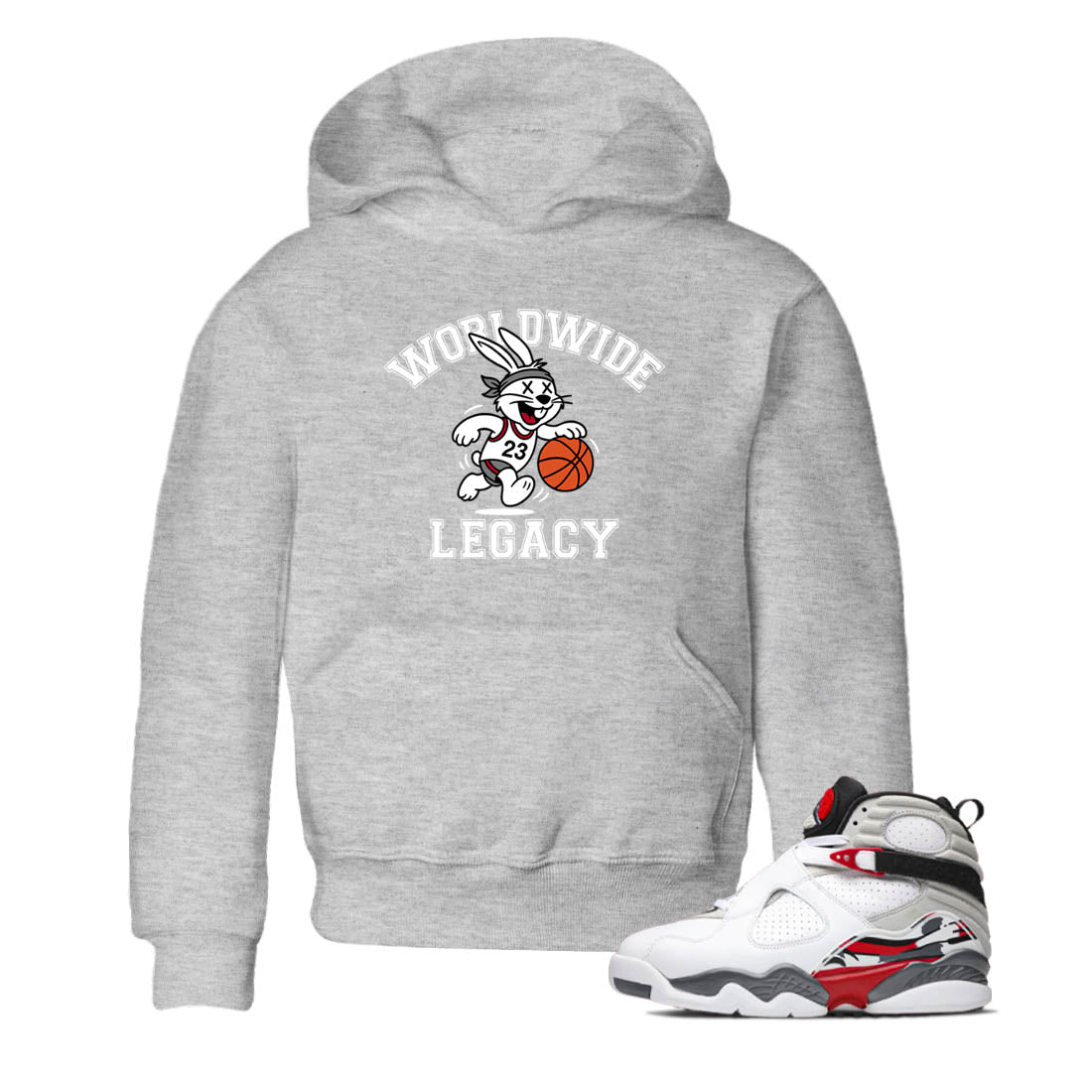 Sneaker Threads – Sneaker Tees To Match Air Jordan 8 Bunny – Worldwide Legacy Youth Graphic Tee Heather Grey 1. Perfect for Jordan releases 2025 colorways.