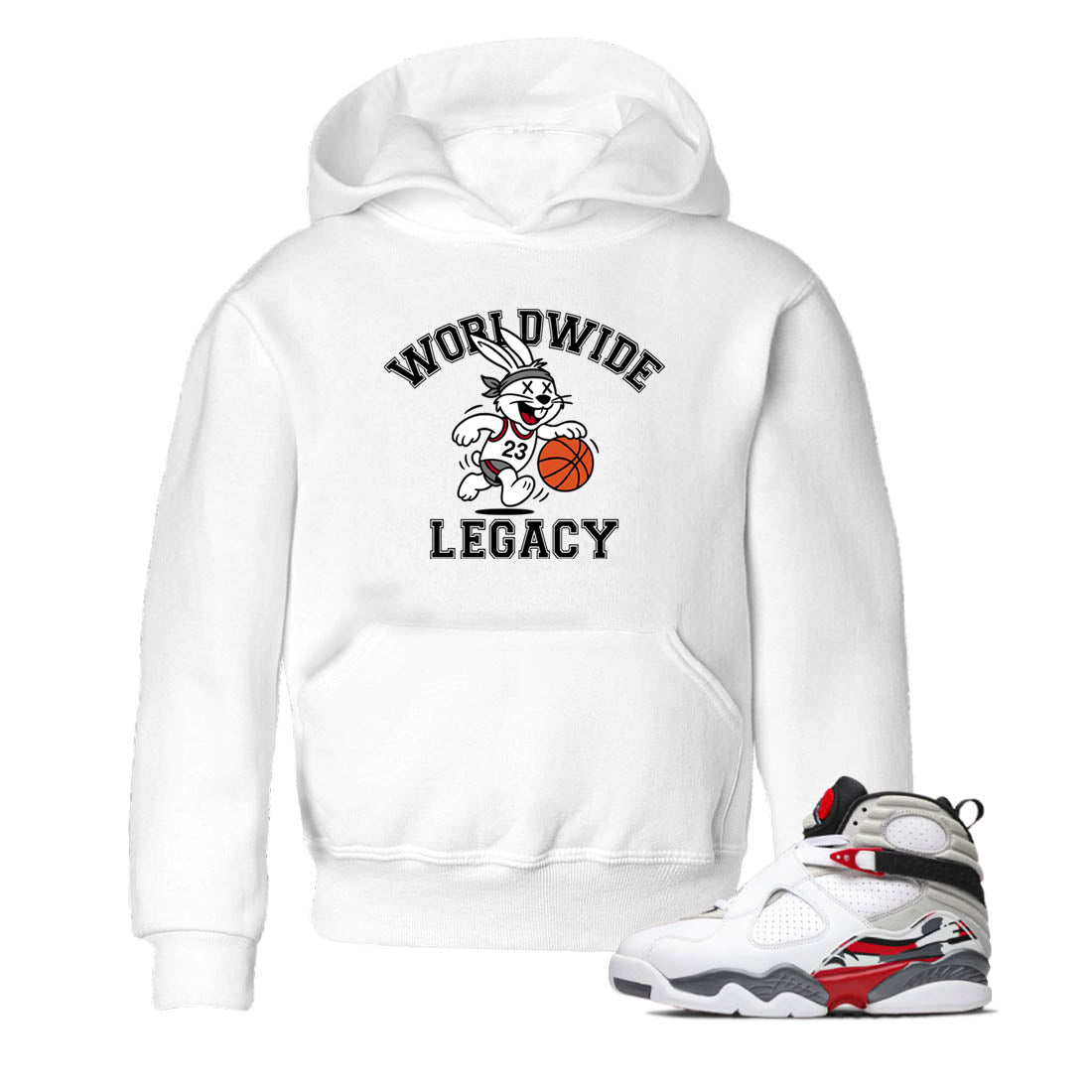 Sneaker Threads – Sneaker Tees To Match Air Jordan 8 Bunny – Worldwide Legacy Youth Graphic Tee White 1. Perfect for Jordan releases 2025 colorways.