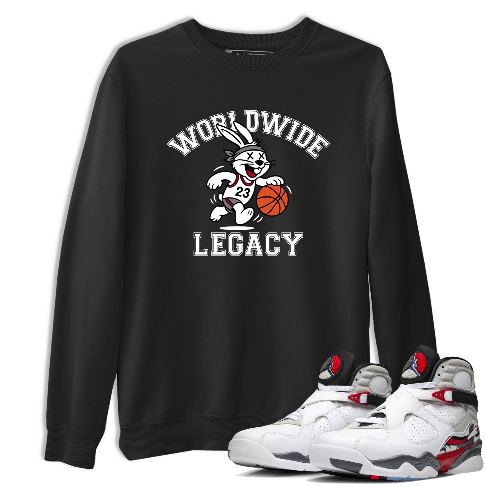 Sneaker Threads – Sneaker Tees To Match Air Jordan 8 Bunny – Worldwide Legacy Graphic Tee Black 1. Perfect for Jordan releases 2025 colorways.