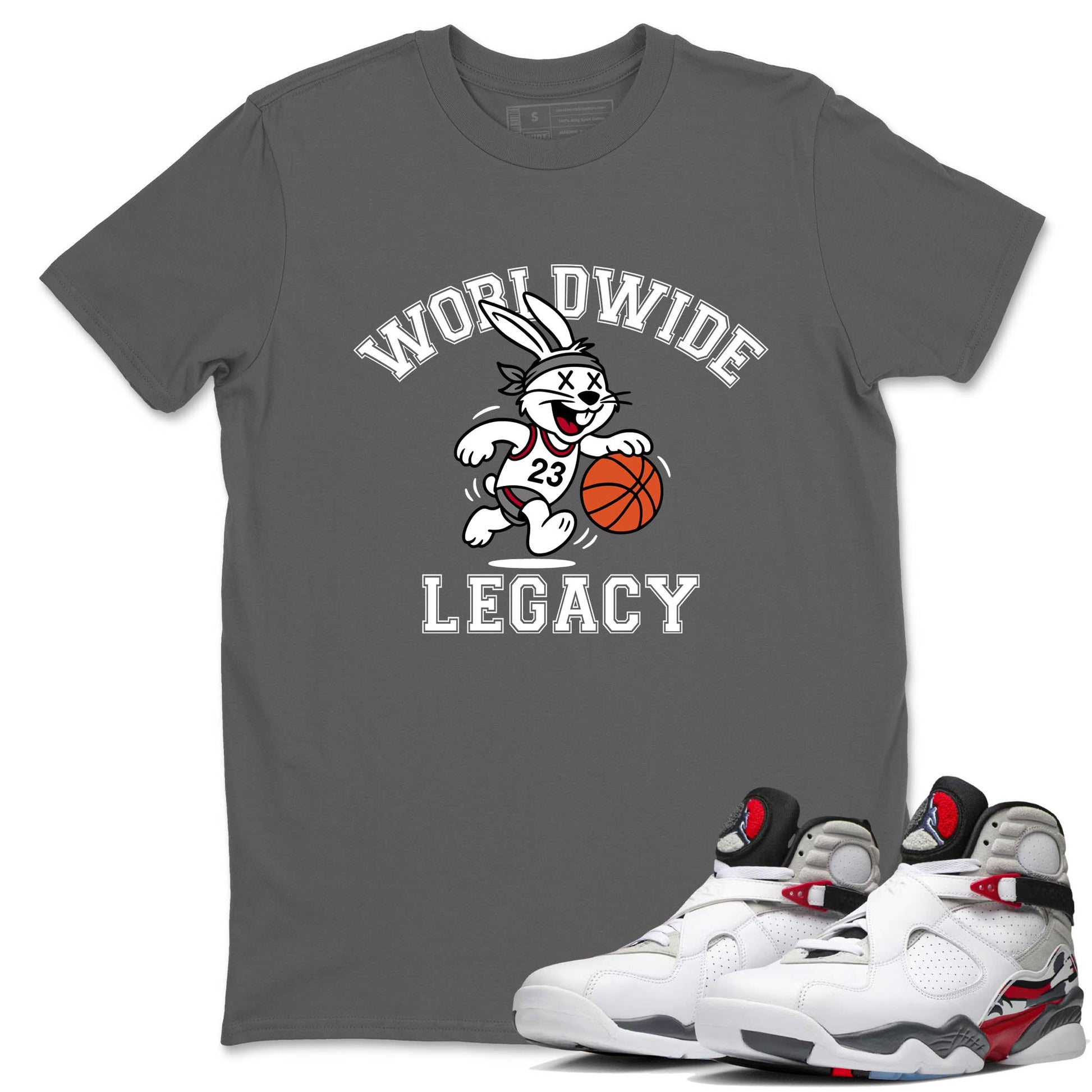 Sneaker Threads – Sneaker Tees To Match Air Jordan 8 Bunny – Worldwide Legacy Graphic Tee Cool Grey 1. Perfect for Jordan releases 2025 colorways.