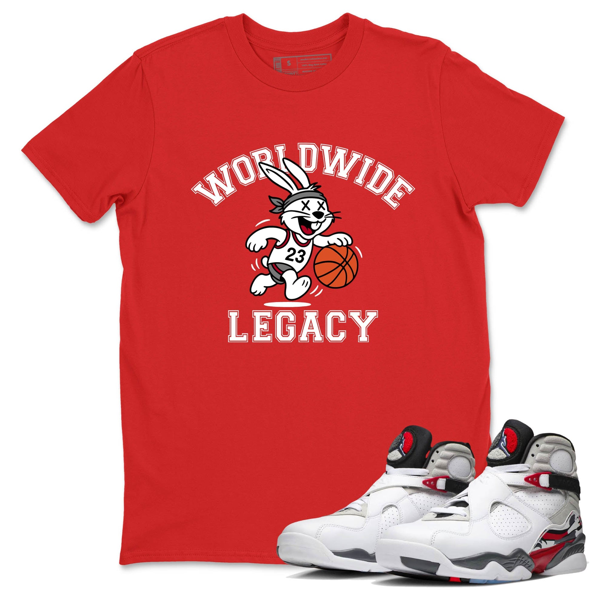 Sneaker Threads – Sneaker Tees To Match Air Jordan 8 Bunny – Worldwide Legacy Graphic Tee Red 1. Perfect for Jordan releases 2025 colorways.