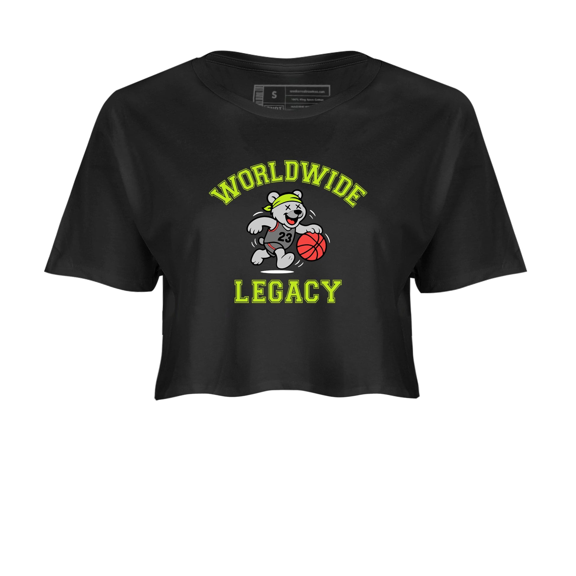 Sneaker Threads – Sneaker Tees To Match Air Max 90 Spruce Aura and Ghost Green – Worldwide Legacy Crop Tee Black 2. Perfect for Jordan releases 2025 colorways.