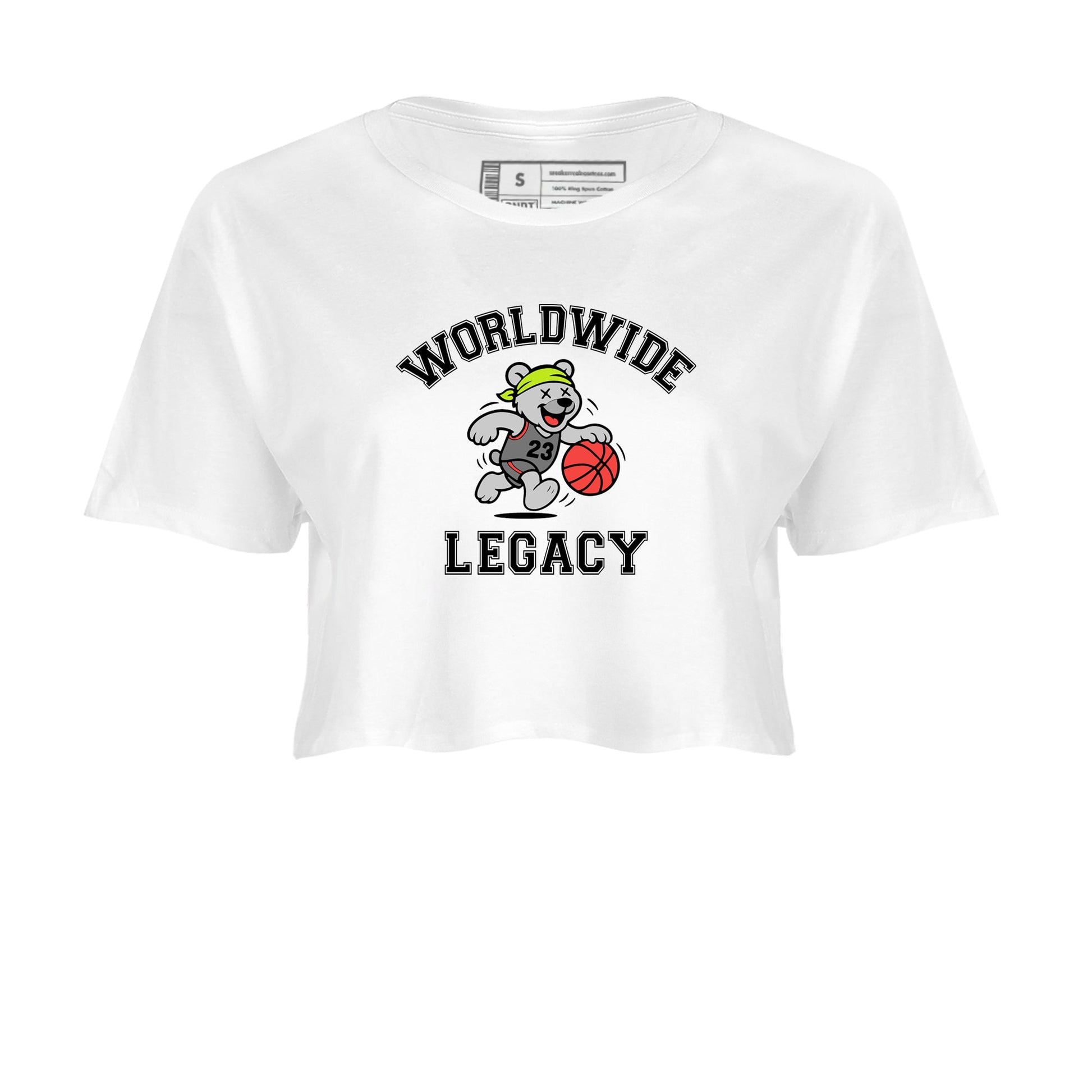 Sneaker Threads – Sneaker Tees To Match Air Max 90 Spruce Aura and Ghost Green – Worldwide Legacy Crop Tee White 2. Perfect for Jordan releases 2025 colorways.