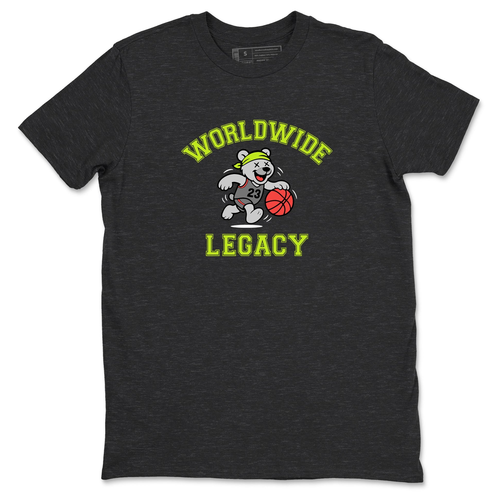 Sneaker Threads – Sneaker Tees To Match Air Max 90 Spruce Aura and Ghost Green – Worldwide Legacy Graphic Tee Charcoal Heather 2. Perfect for Jordan releases 2025 colorways.